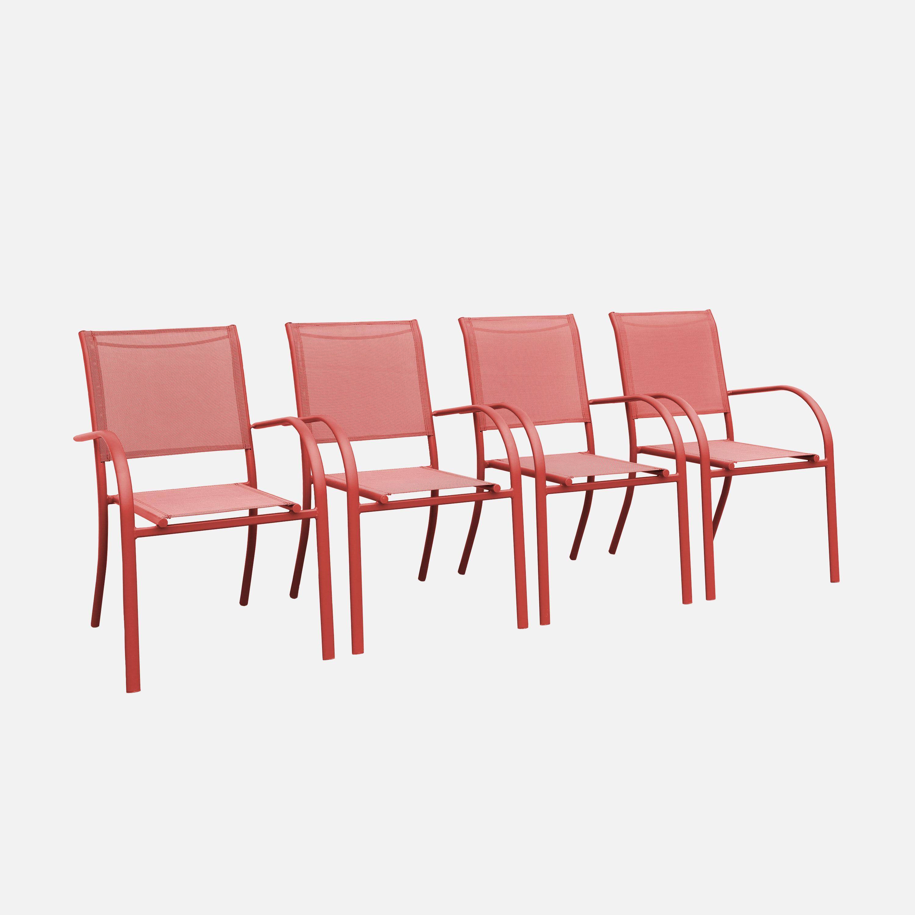 Lot de 4 fauteuils de jardin empilables TARANTO aluminium et textilène, terracotta, 66 x 55 x 86 cm Photo3
