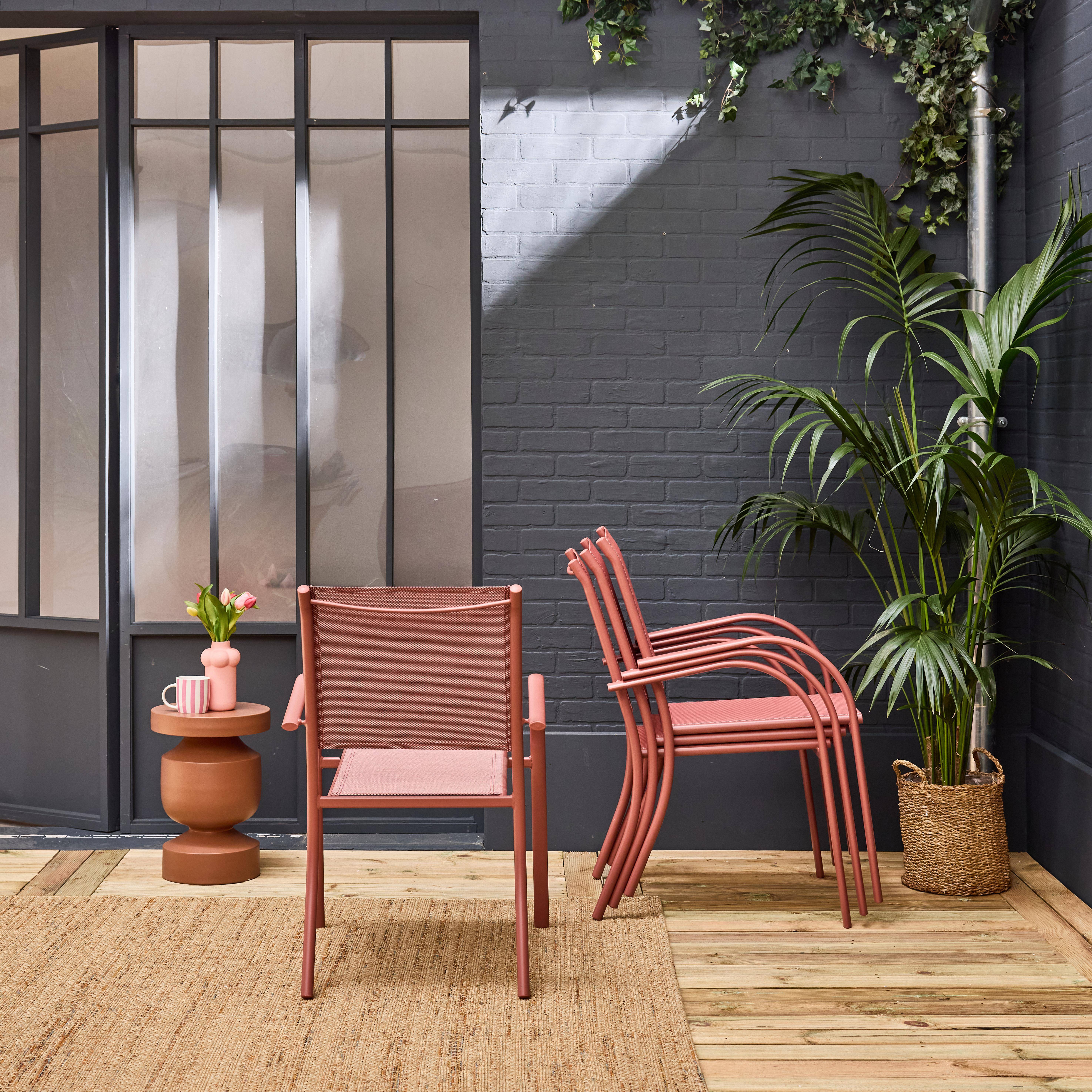 Lot de 4 fauteuils de jardin empilables TARANTO aluminium et textilène, terracotta, 66 x 55 x 86 cm Photo2