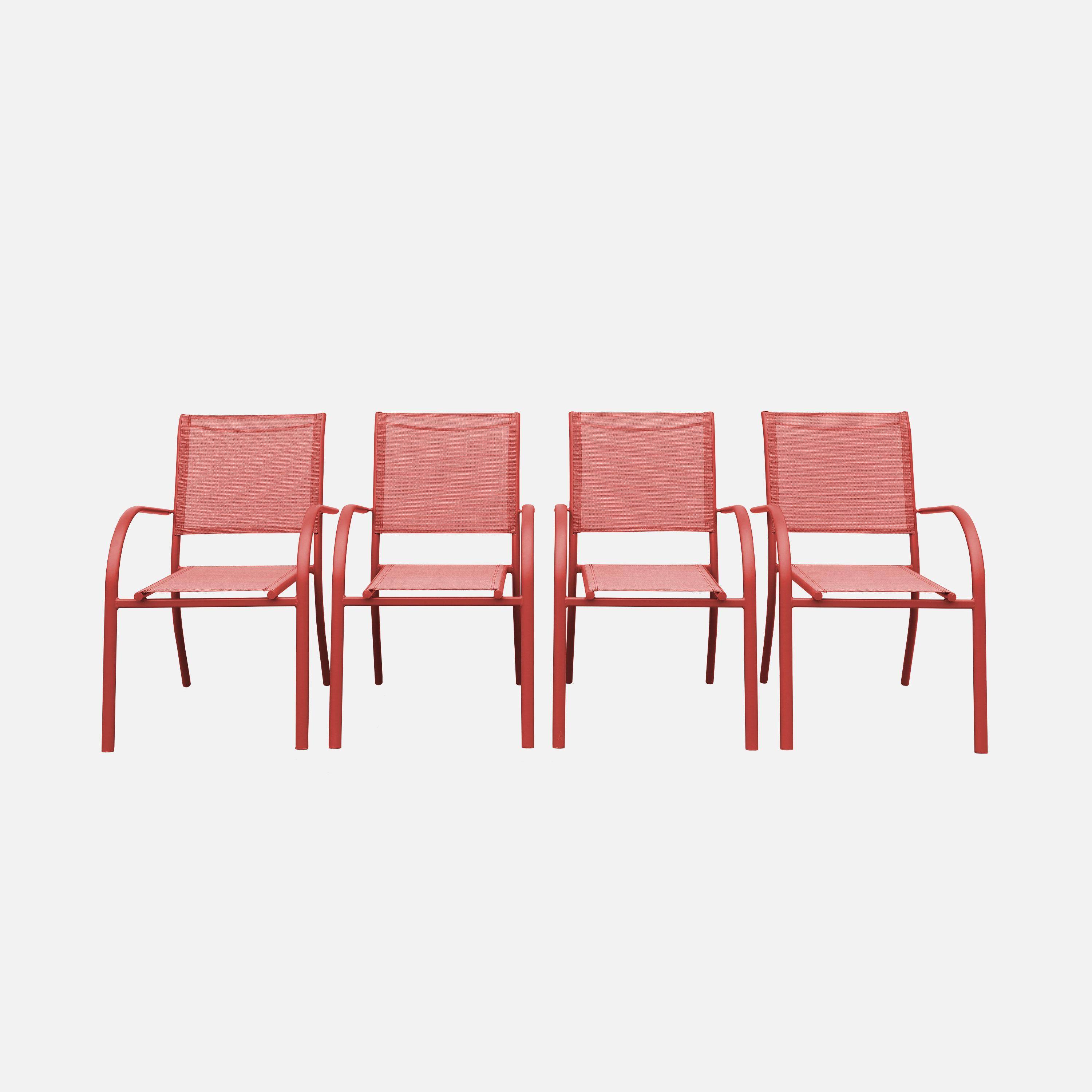 Lot de 4 fauteuils de jardin empilables TARANTO aluminium et textilène, terracotta, 66 x 55 x 86 cm Photo4
