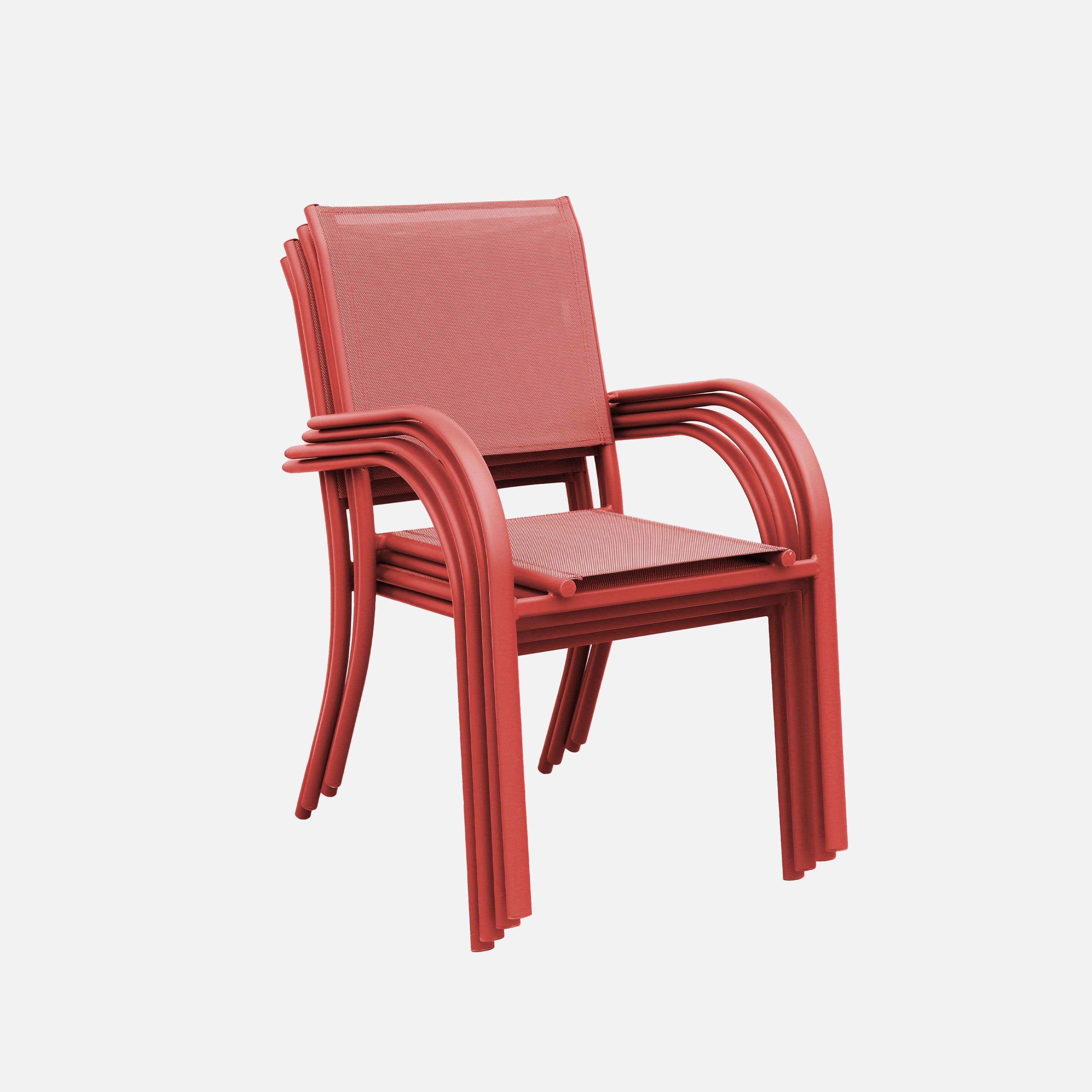 Lot de 4 fauteuils de jardin empilables TARANTO aluminium et textilène, terracotta, 66 x 55 x 86 cm Photo5