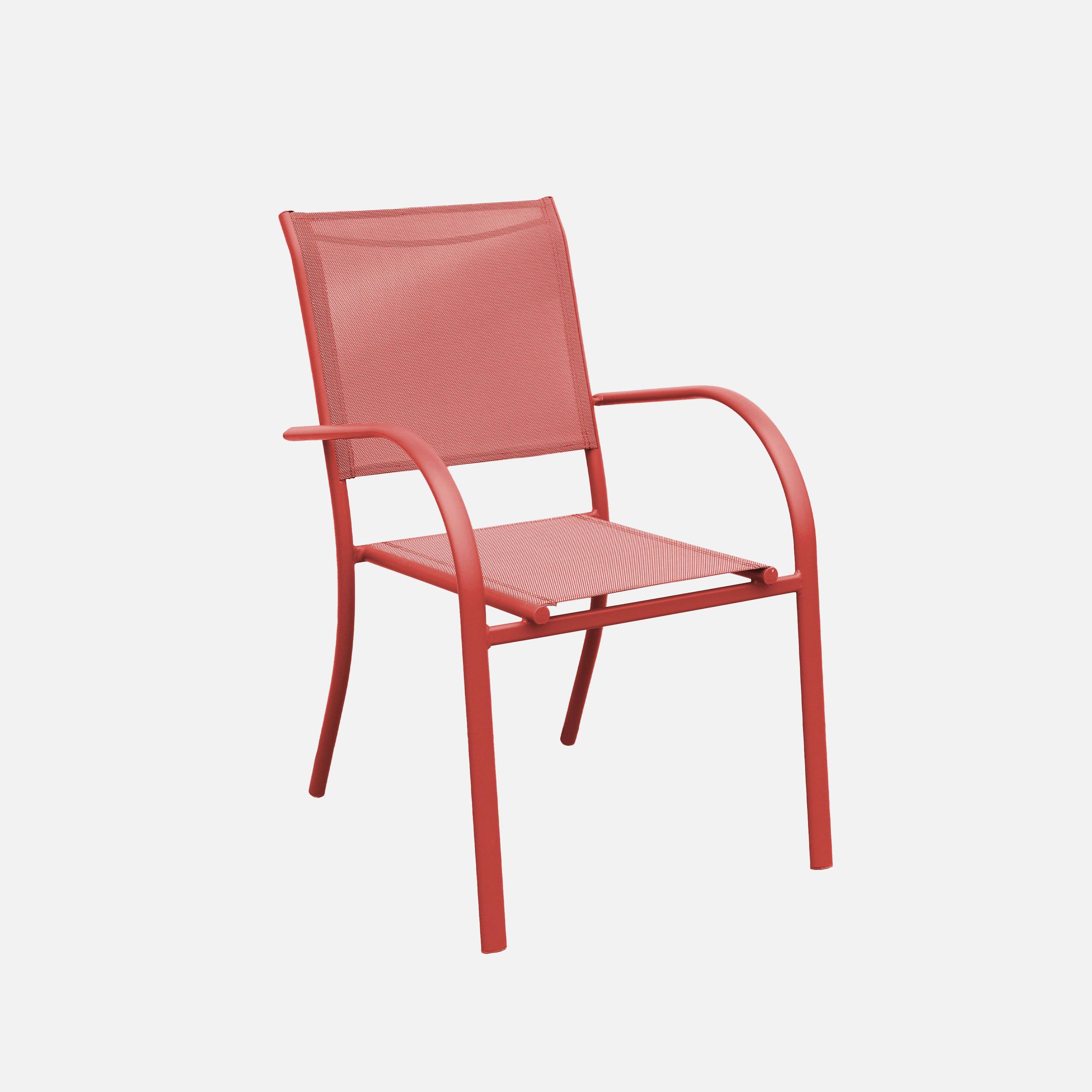 Lot de 4 fauteuils de jardin empilables TARANTO aluminium et textilène, terracotta, 66 x 55 x 86 cm Photo6