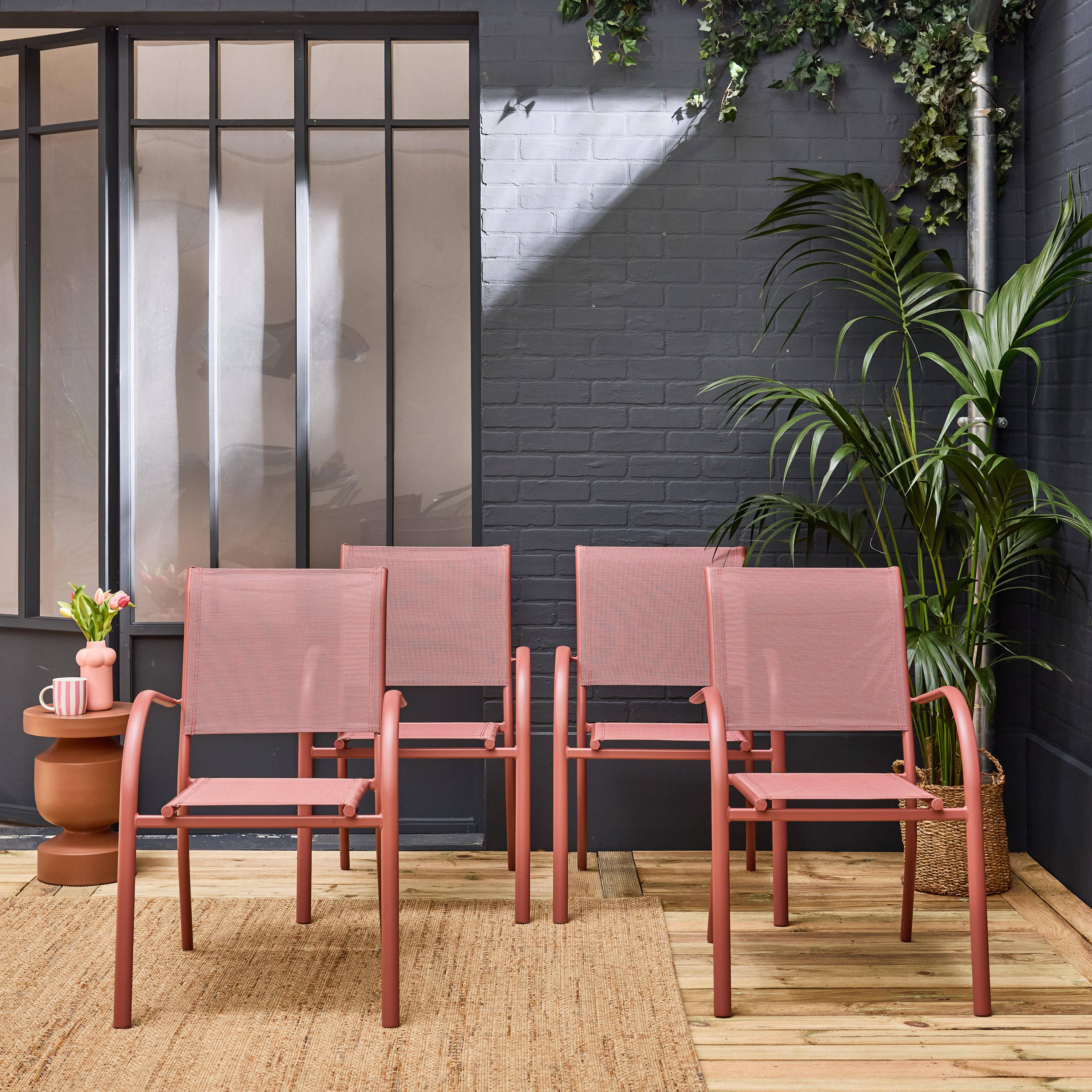 Lot de 4 fauteuils de jardin empilables TARANTO aluminium et textilène, terracotta, 66 x 55 x 86 cm Photo1