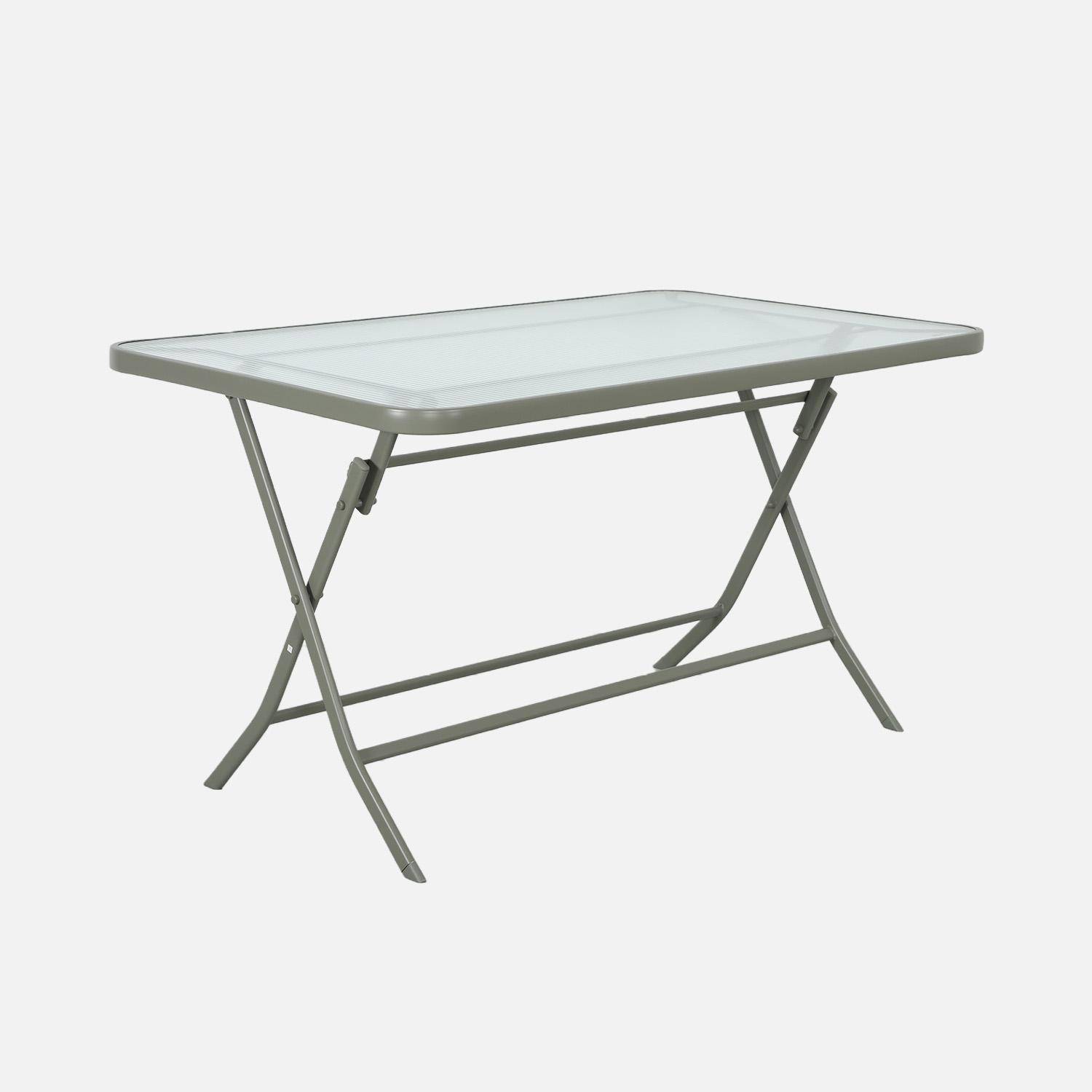 Mesa de jardín plegable de acero + 4 asientos de textileno caqui - Ancona Photo5