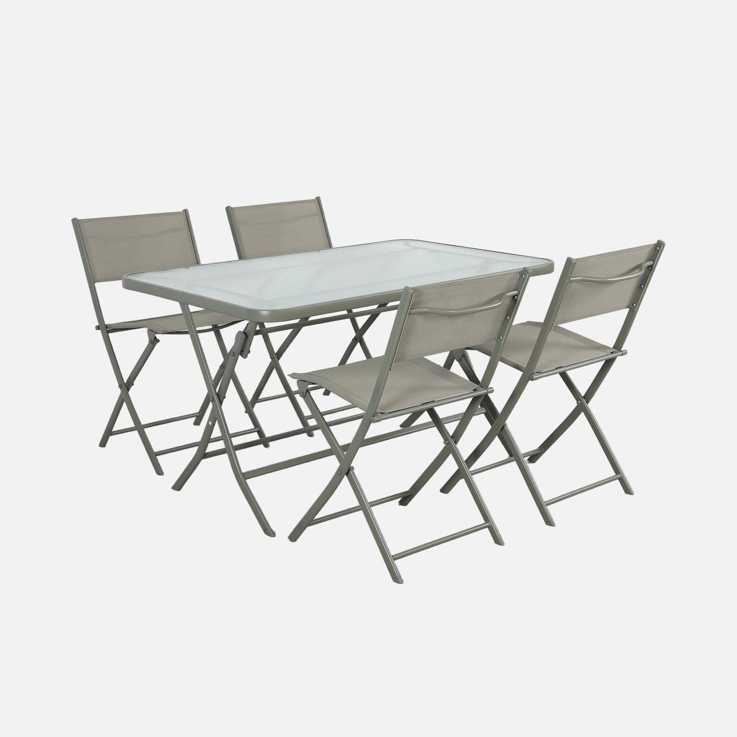 Mesa de jardín plegable de acero + 4 asientos de textileno caqui - Ancona,sweeek,Photo3