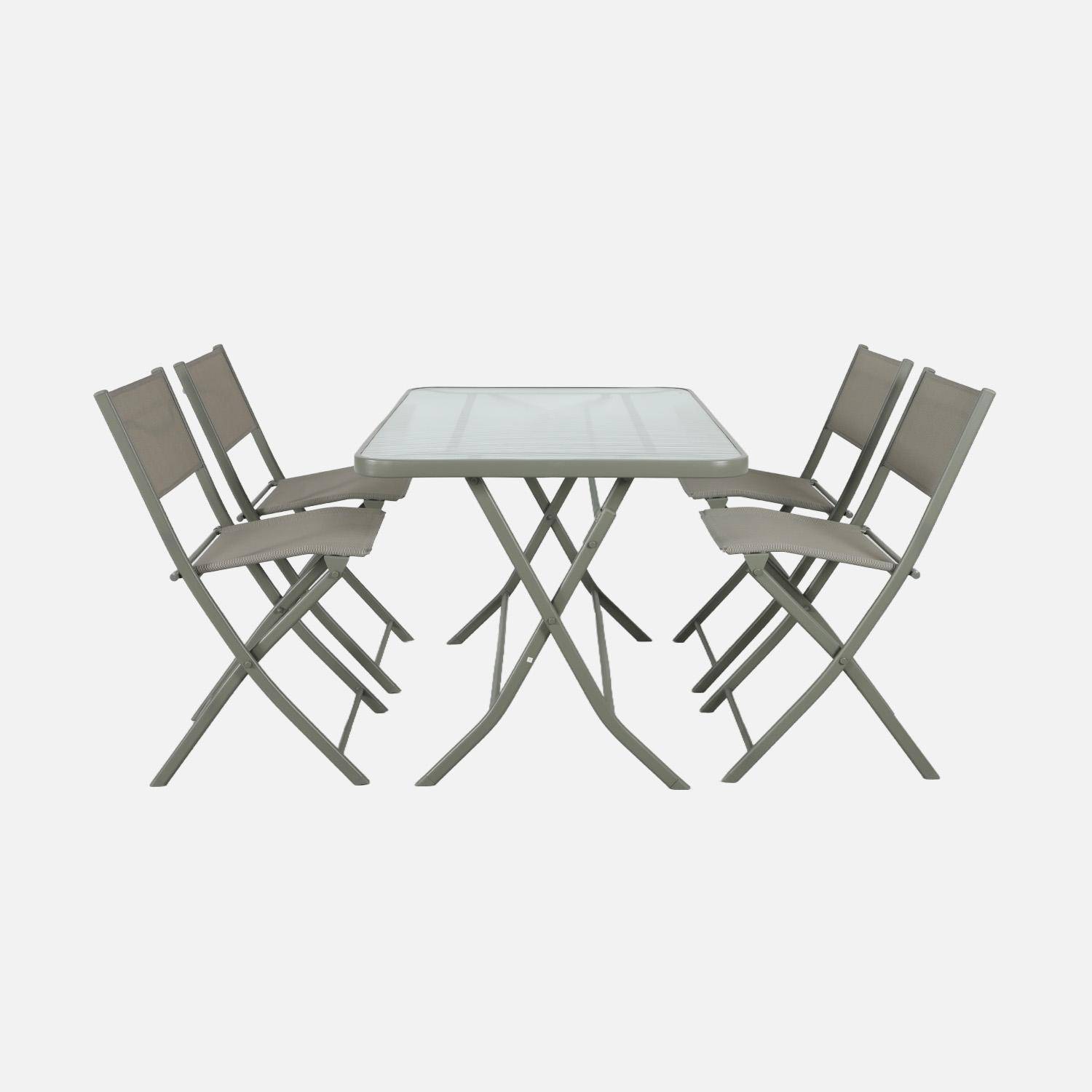 Mesa de jardín plegable de acero + 4 asientos de textileno caqui - Ancona,sweeek,Photo4