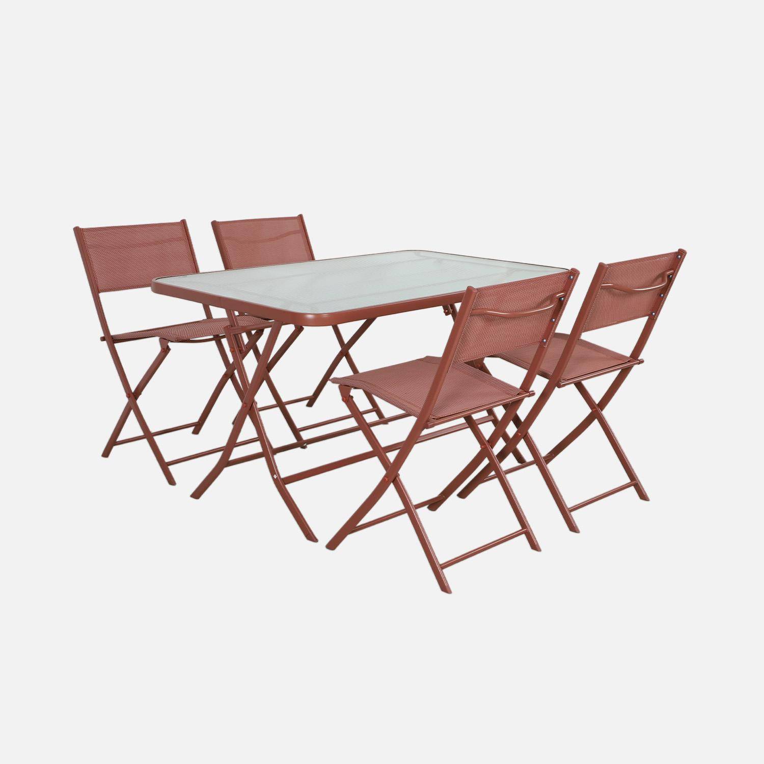 Mesa de jardim dobrável em aço + 4 assentos em textilene terracota - Ancona,sweeek,Photo3