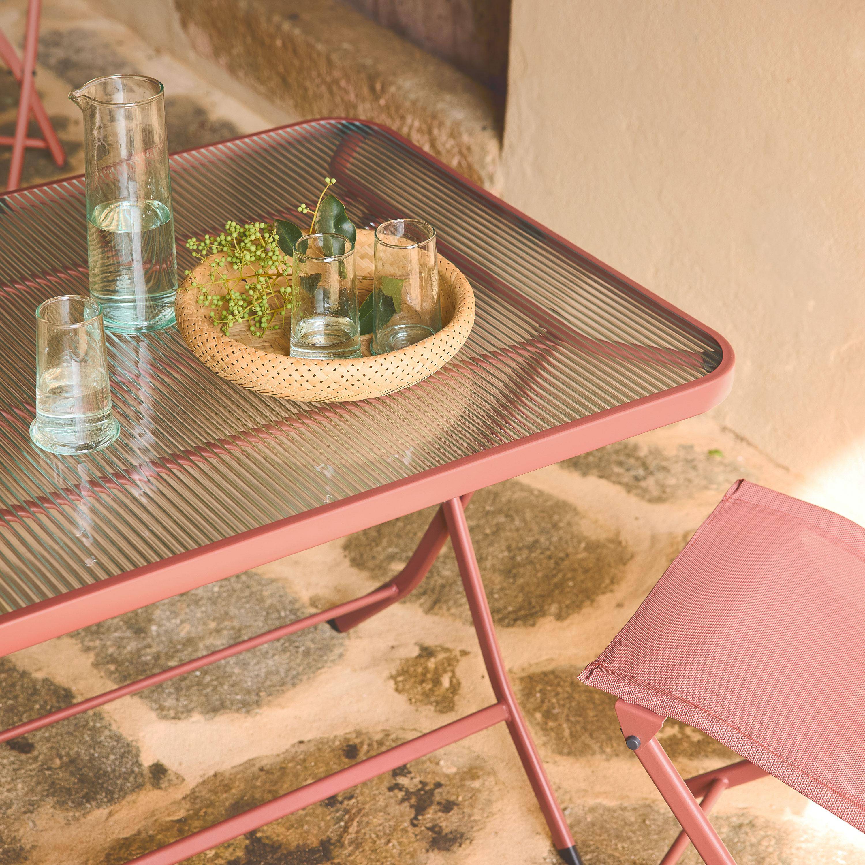 Mesa de jardim dobrável em aço + 4 assentos em textilene terracota - Ancona Photo2