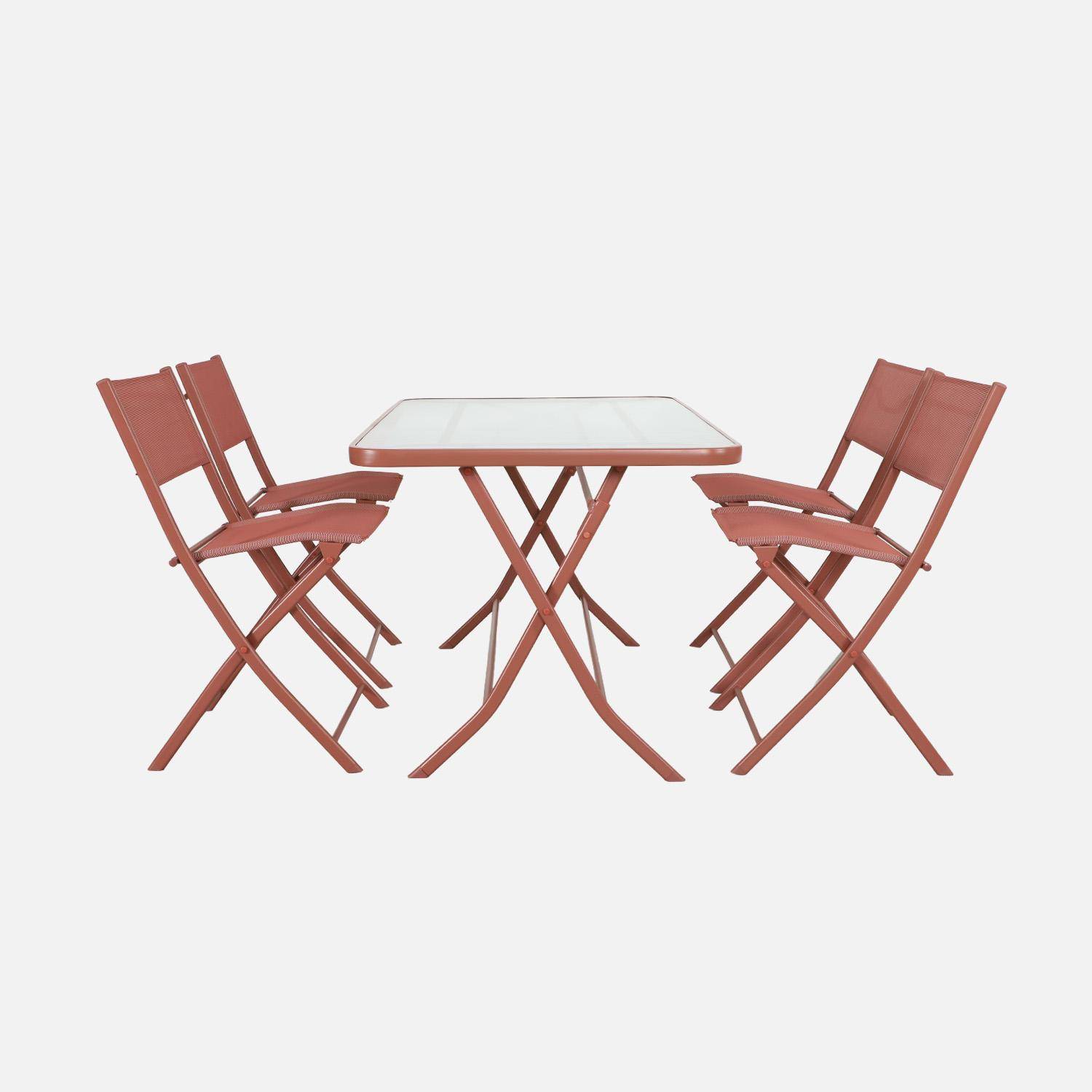 Mesa de jardim dobrável em aço + 4 assentos em textilene terracota - Ancona,sweeek,Photo4