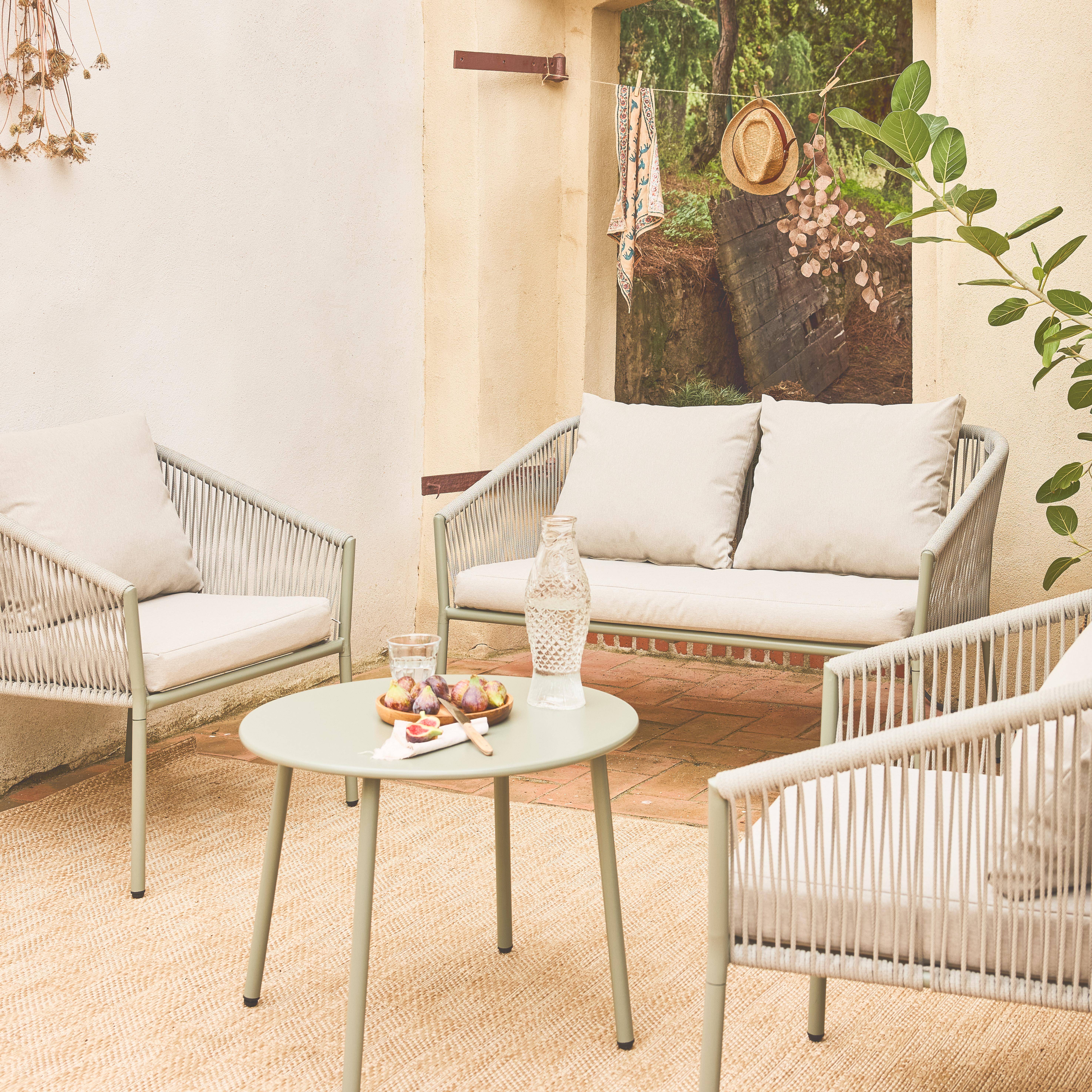 Gartenlounge-Set beige aus Stahl mit Seilbespannung aus Kunststoff, 4 Plätze