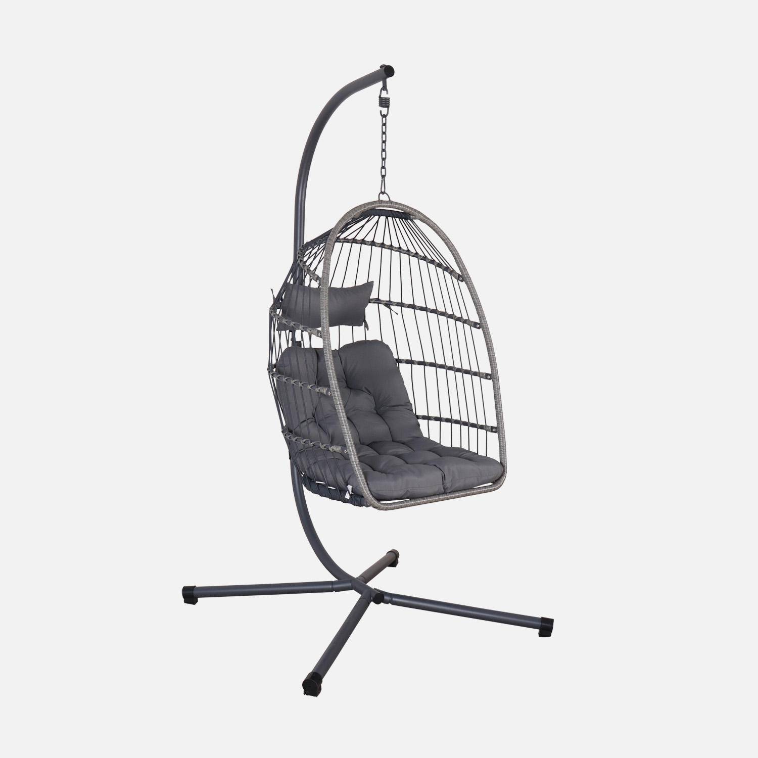 Fauteuil œuf suspendu anthracite TOSCANA aluminium, osier, polyester, 105 x 105 x 196 cm Photo5