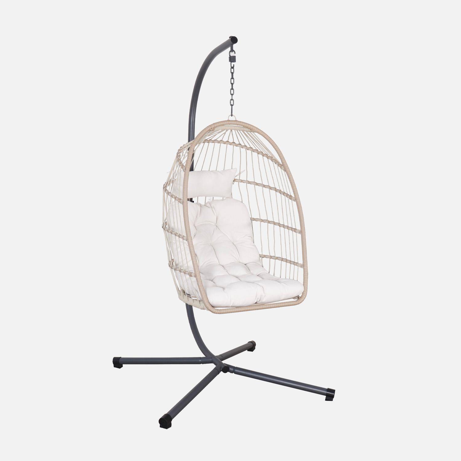 Poltrona ovo suspensa de aço, vime, poliéster, Toscana, Beige, 105x105x196 cm Photo5