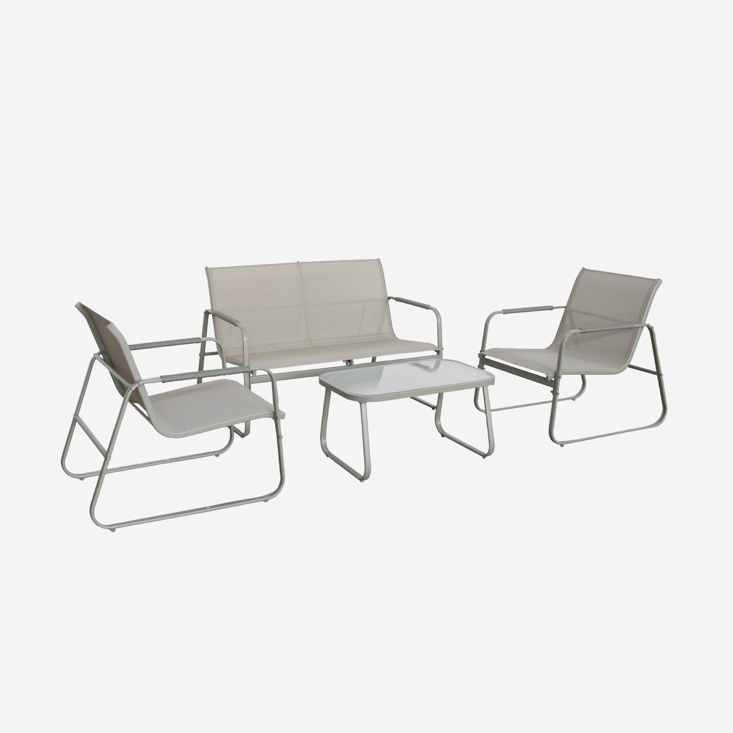 Conjunto de jardim relax em alumínio, 4 lugares, Verde caqui