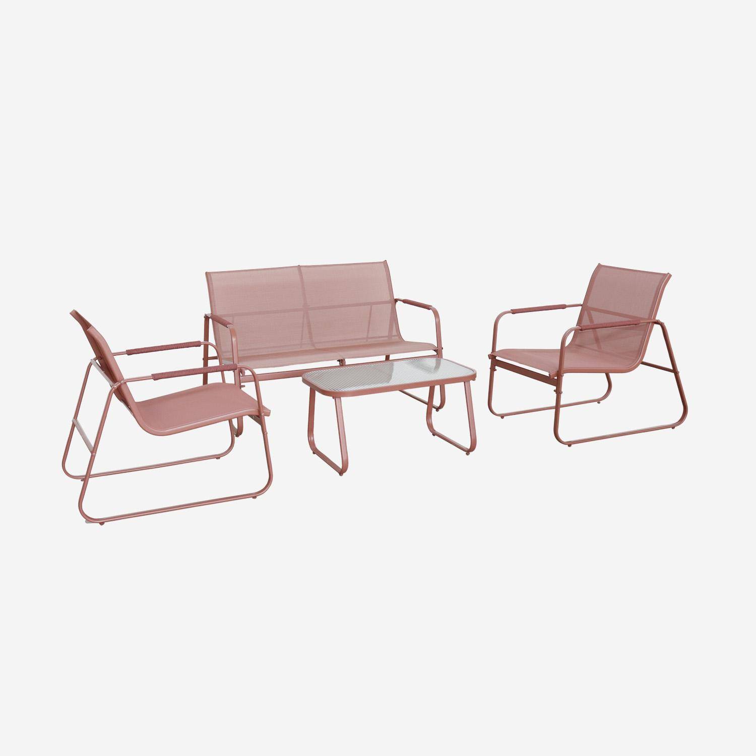 Gartenlounge-Set terrakotta Aluminium, 4 Plätze, ein Sofa, 2 Sessel aus Textilene, ein Tisch - Noto Photo5