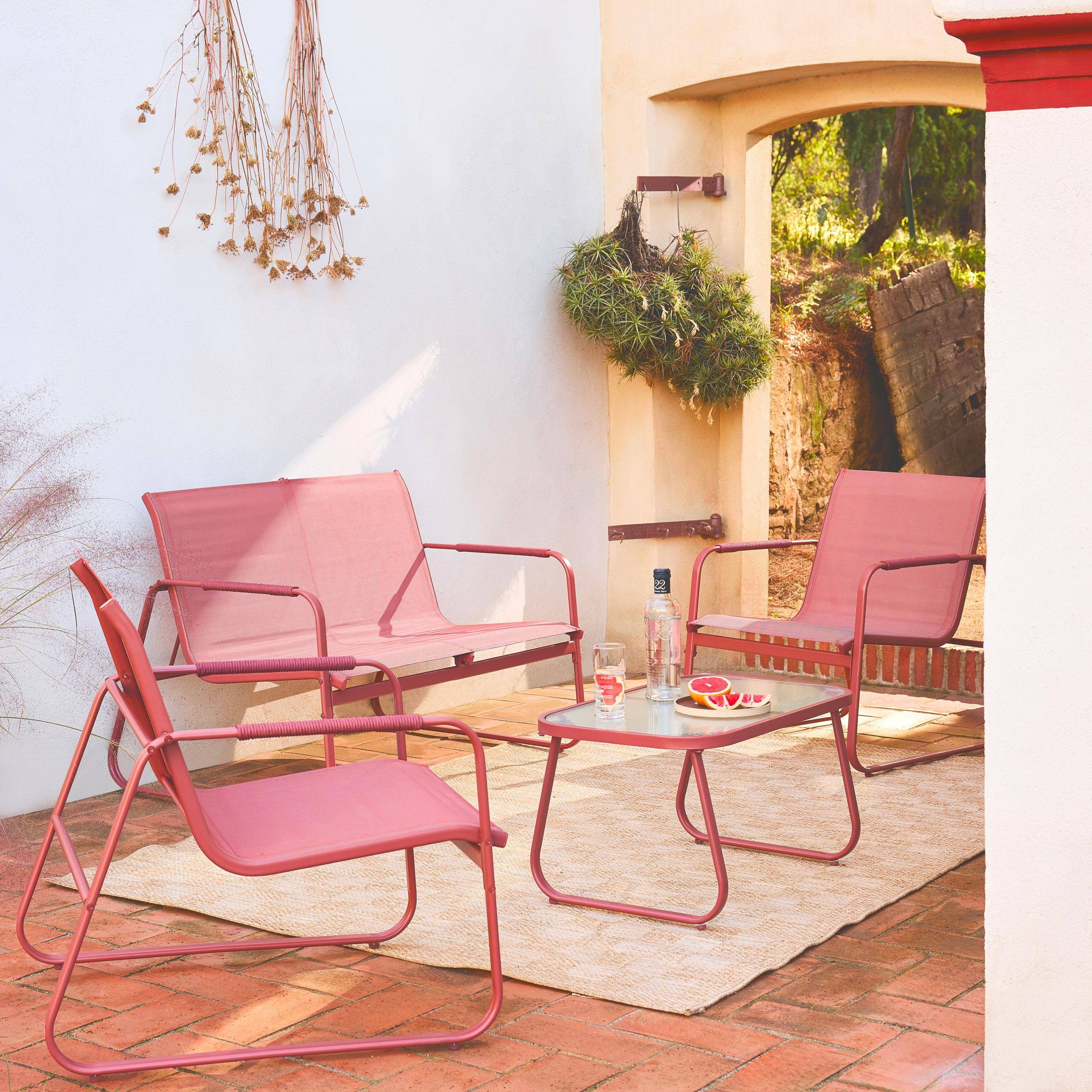 Gartenlounge-Set terrakotta Aluminium, 4 Plätze, ein Sofa, 2 Sessel aus Textilene, ein Tisch - Noto Photo1
