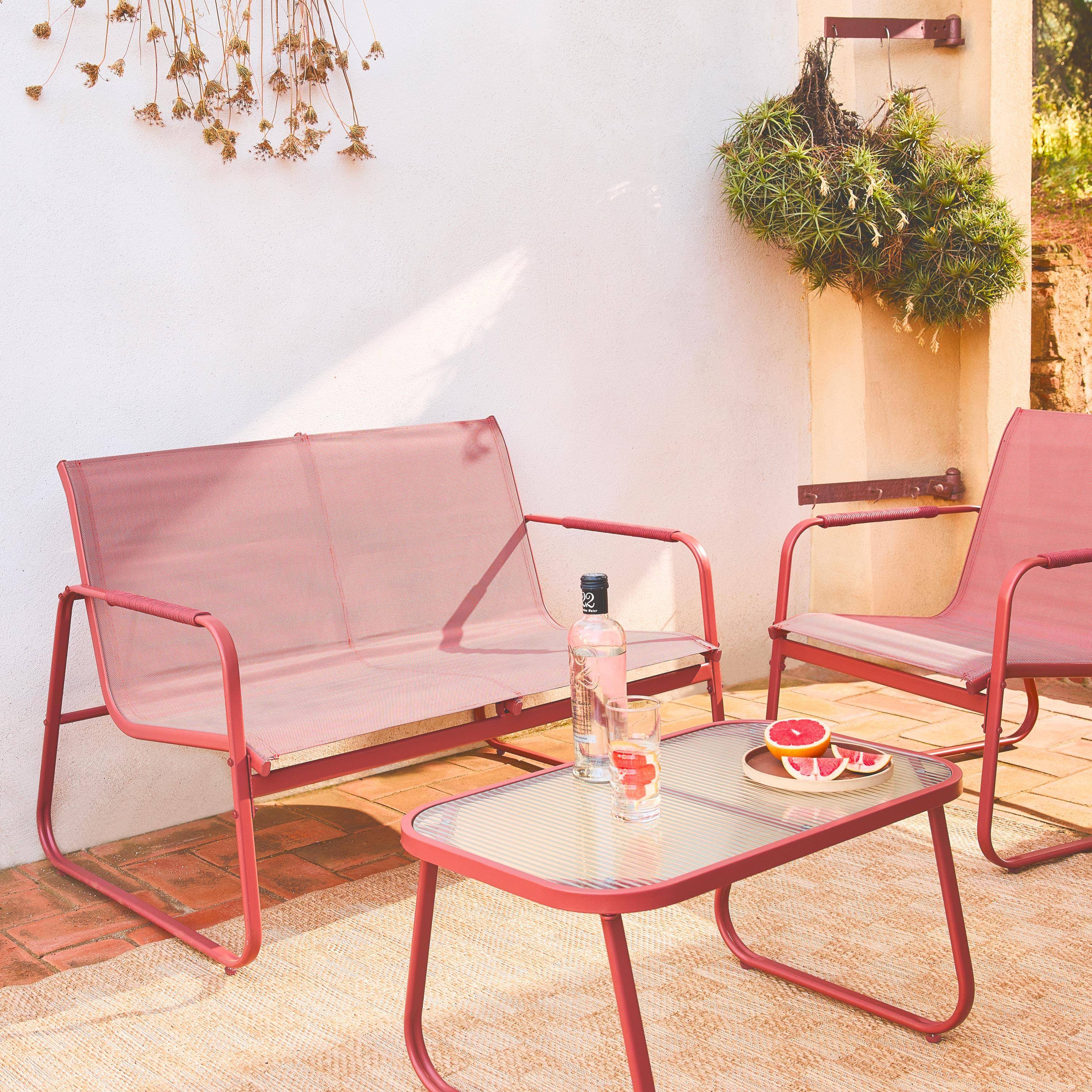 Gartenlounge-Set terrakotta Aluminium, 4 Plätze, ein Sofa, 2 Sessel aus Textilene, ein Tisch - Noto Photo2