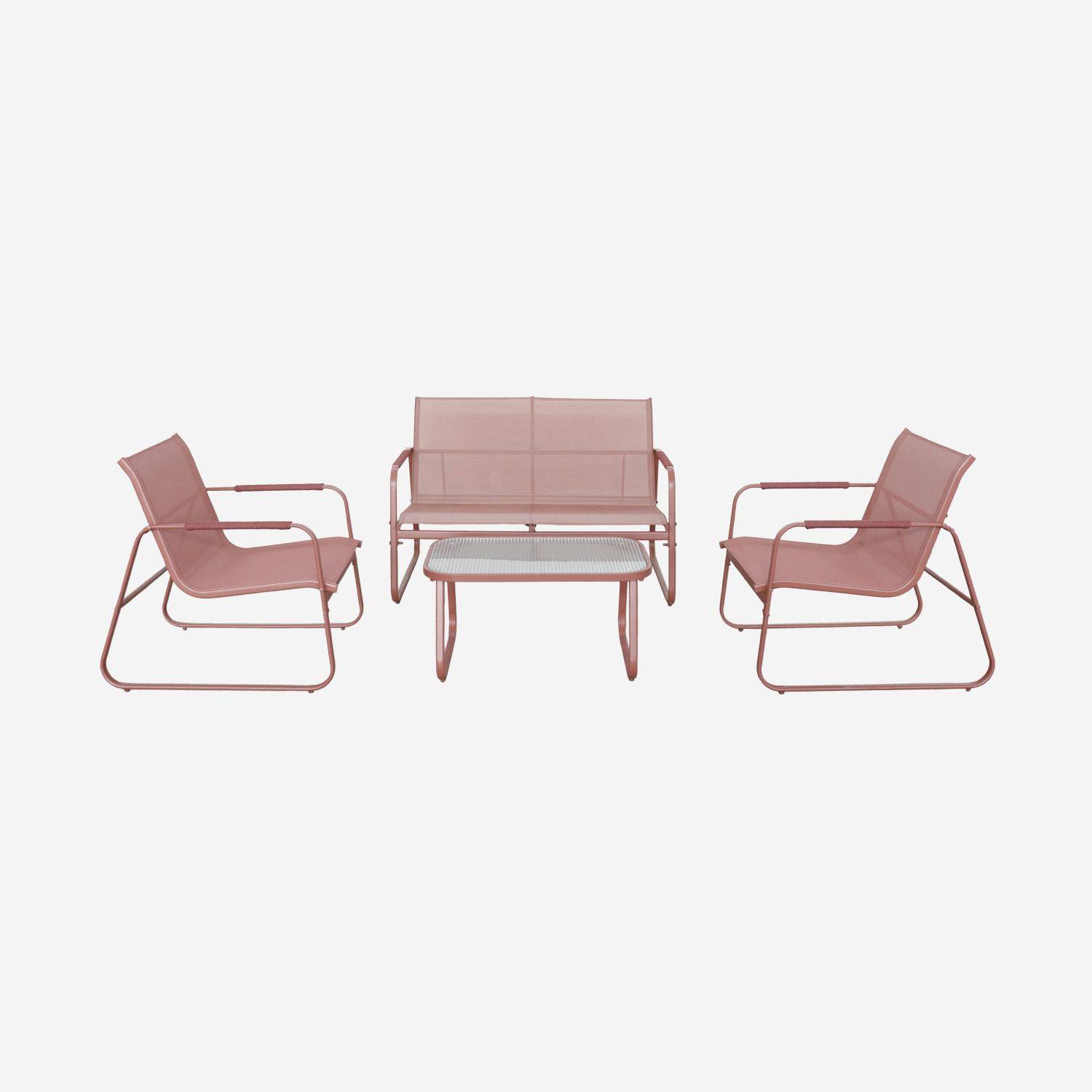 Gartenlounge-Set terrakotta Aluminium, 4 Plätze, ein Sofa, 2 Sessel aus Textilene, ein Tisch - Noto Photo6