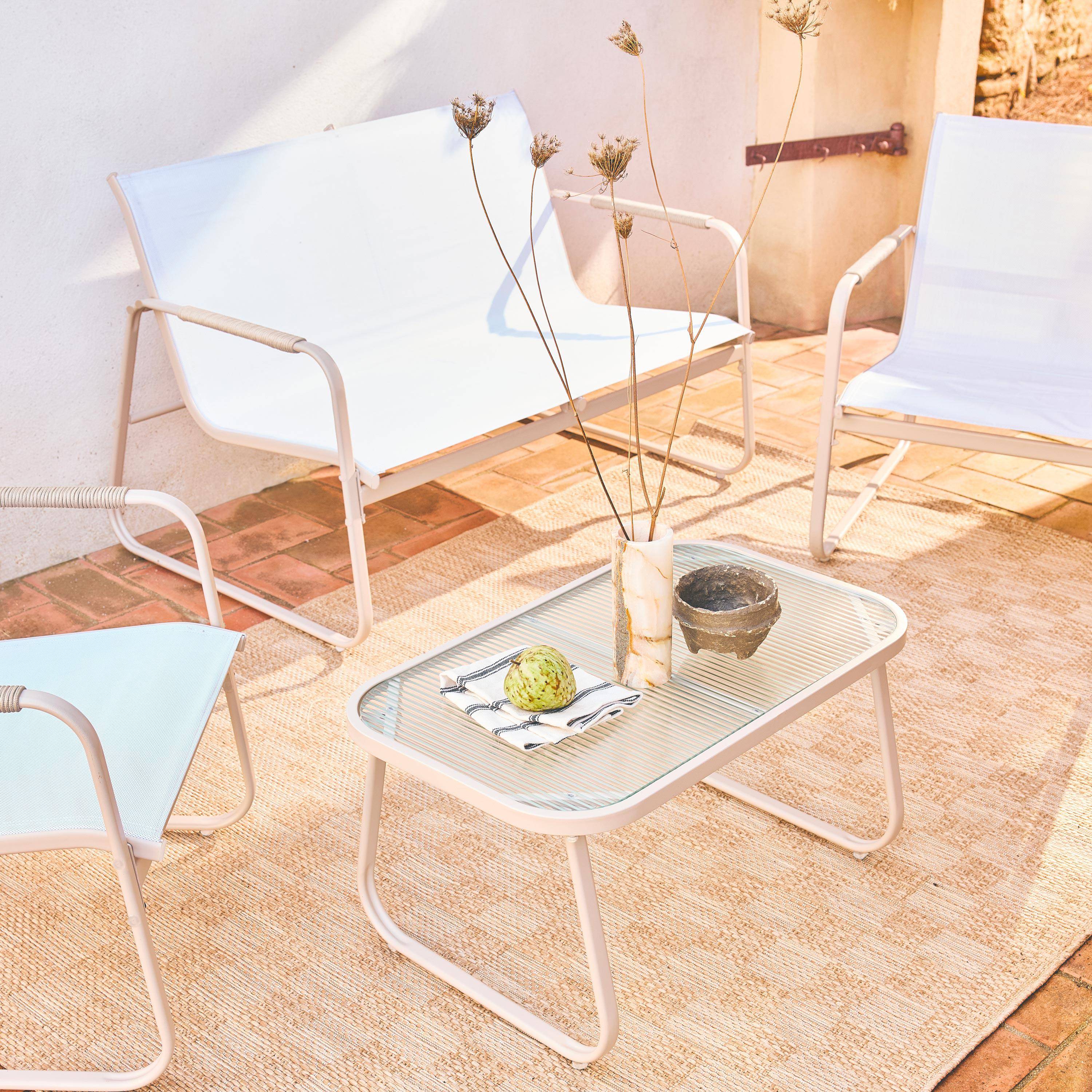 Gartenlounge-Set weiß Aluminium, 4 Plätze, ein Sofa, 2 Sessel aus Textilene, ein Tisch - Noto Photo2