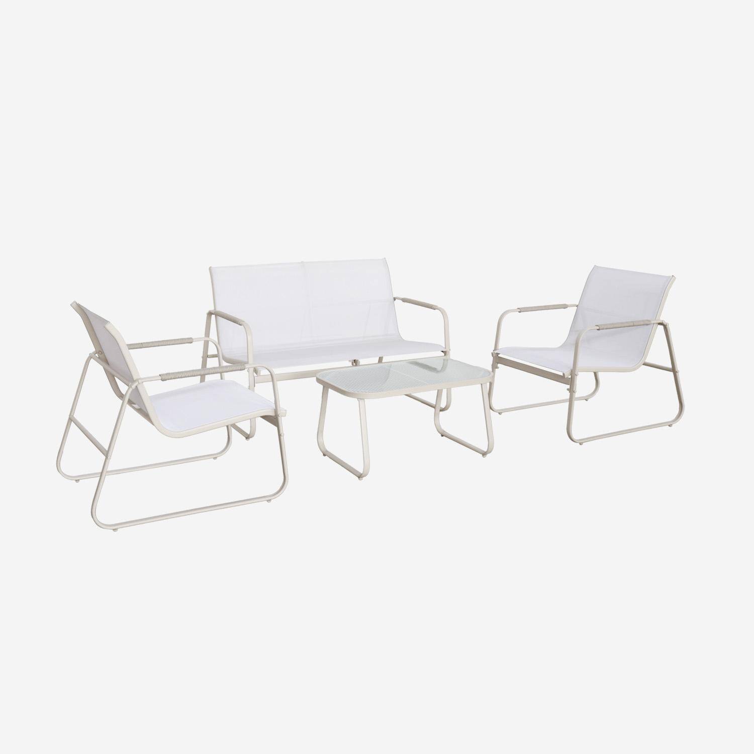 Gartenlounge-Set weiß Aluminium, 4 Plätze, ein Sofa, 2 Sessel aus Textilene, ein Tisch - Noto Photo7