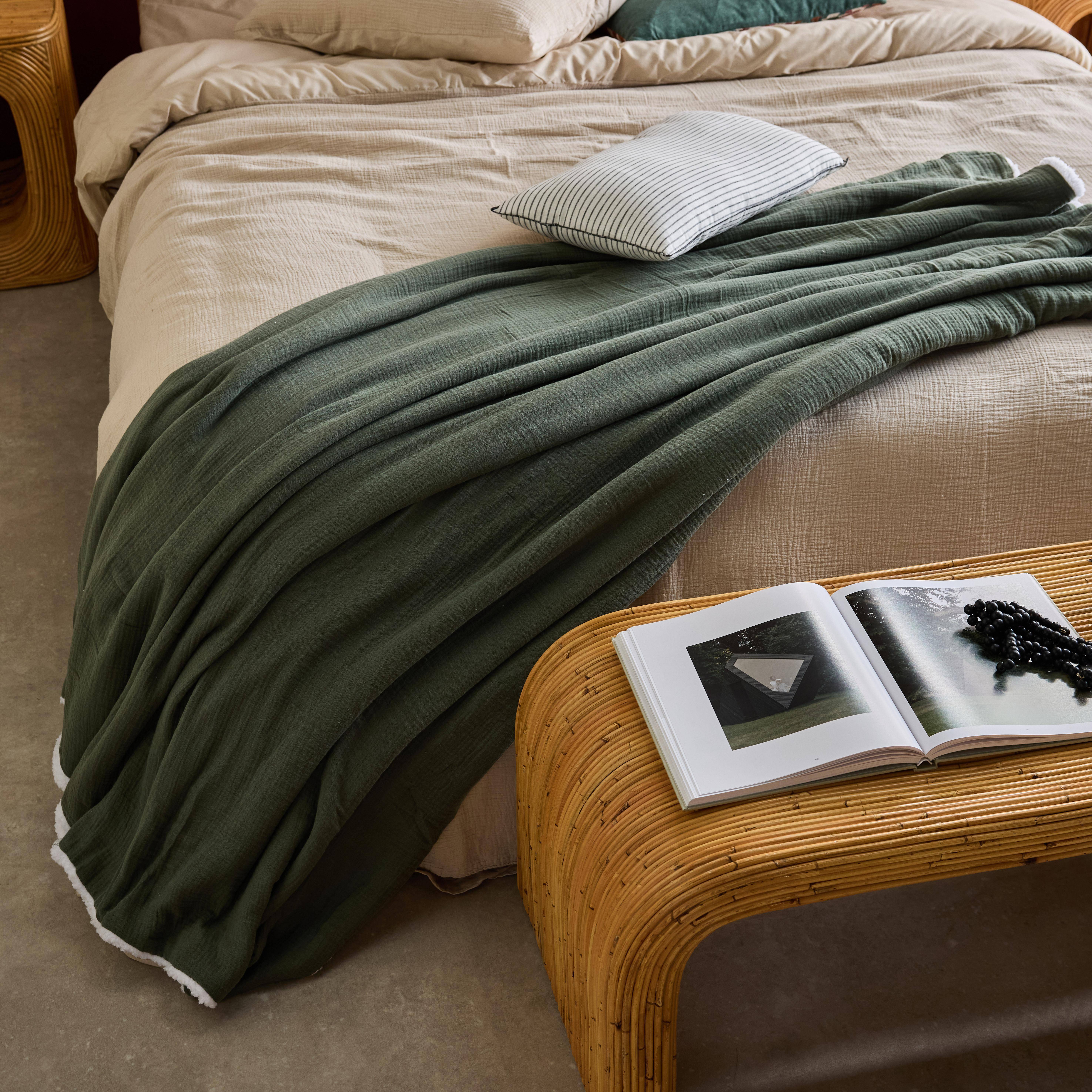 Deken van sherpa en katoengaas 130 x 170 cm kaki, Alix, twee materialen,sweeek,Photo1