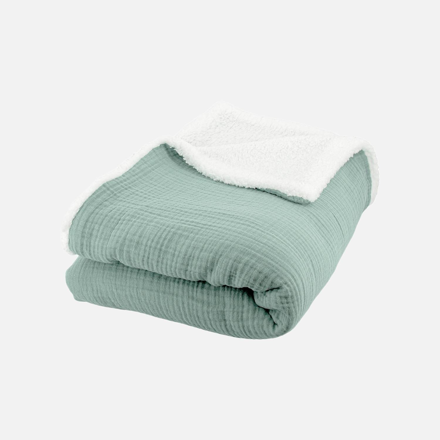 Plaid sherpa et gaze de coton 130 x 170 cm amande