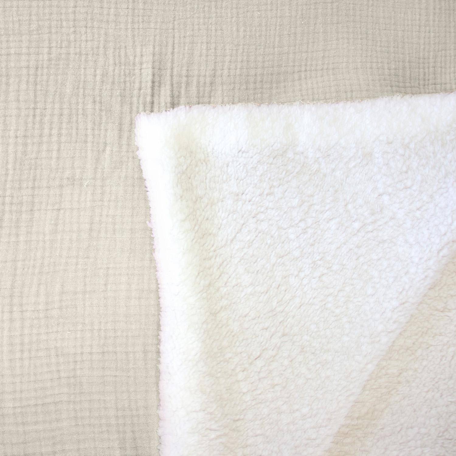 Plaid sherpa et gaze de coton 130 x 170 cm galet, ALIX, bi-matière Photo5