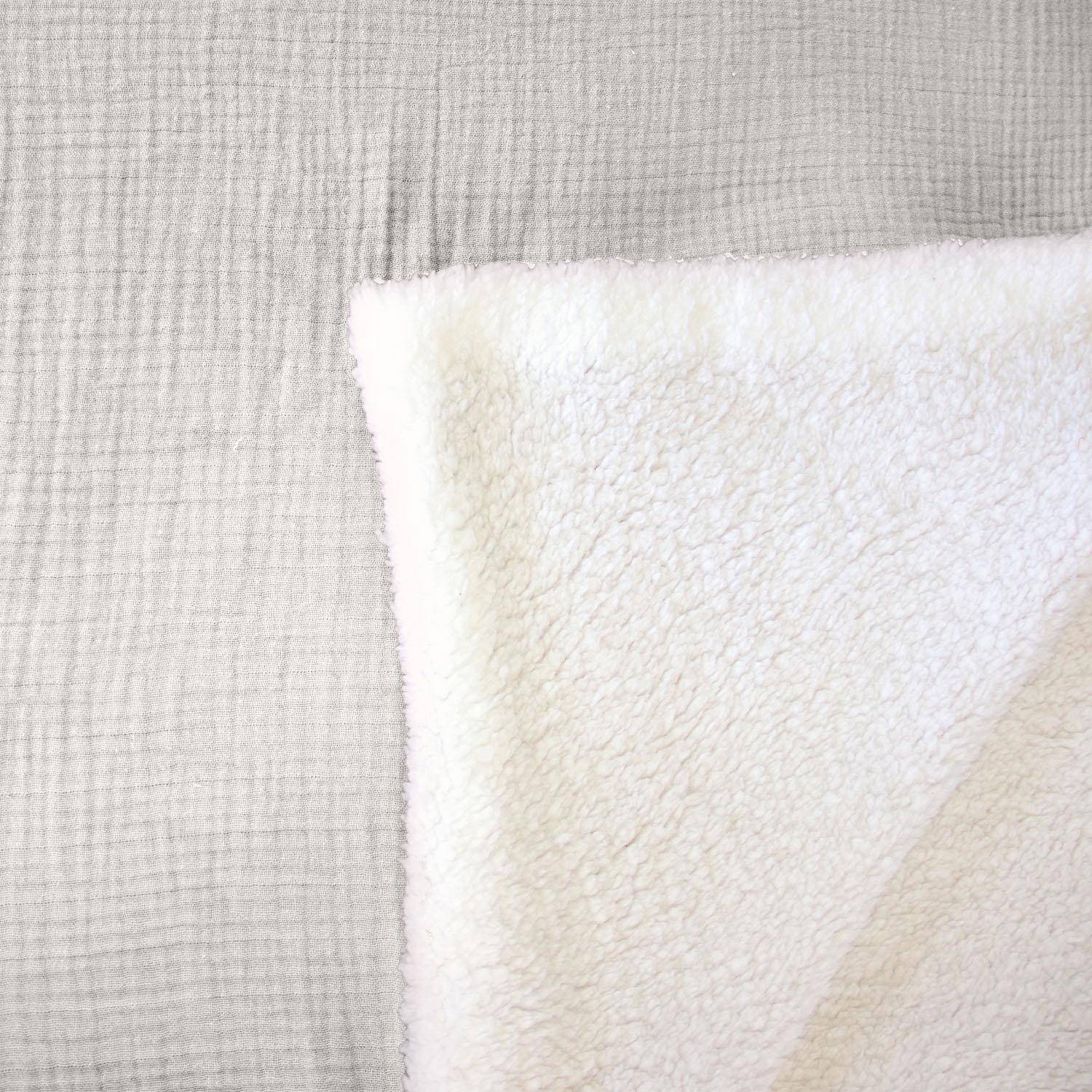 Plaid sherpa et gaze de coton 130 x 170 cm gris, ALIX, bi-matière Photo5