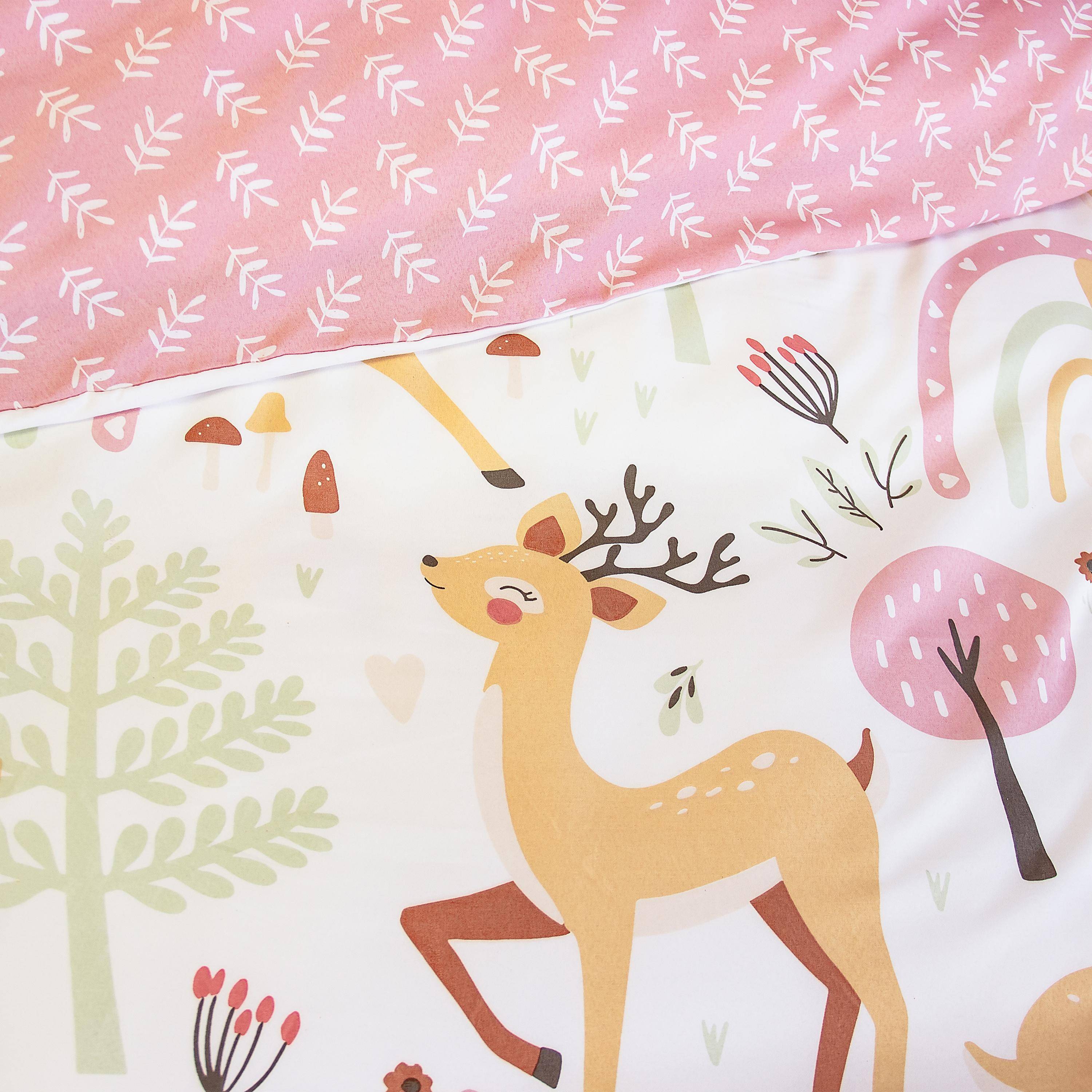 Ropa de cama reversible de microfibra estampado bosque encantado, 1 plaza Rose / Blanc - 200x140x1 cm,sweeek,Photo3
