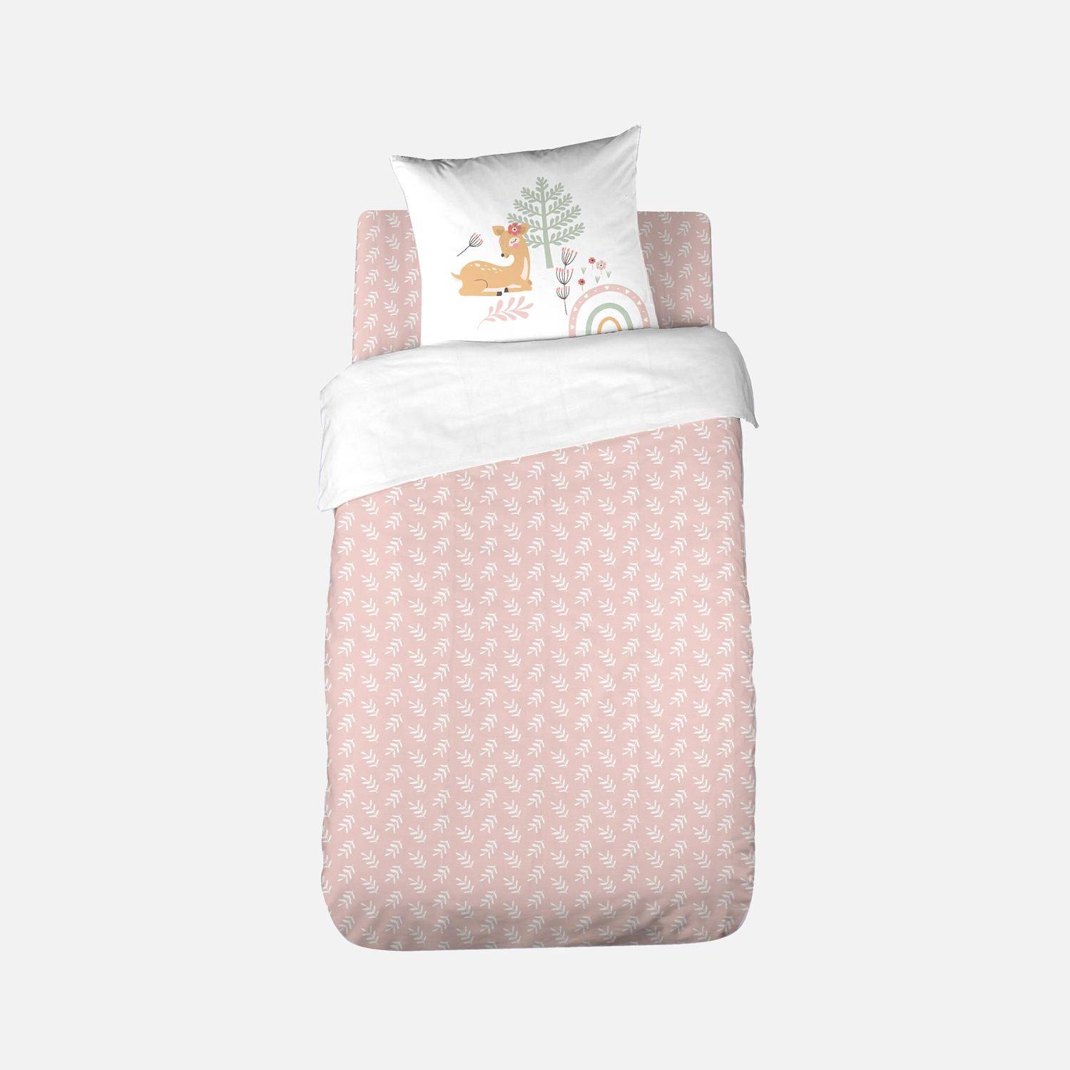 Ropa de cama reversible de microfibra estampado bosque encantado, 1 plaza Rose / Blanc - 200x140x1 cm,sweeek,Photo6