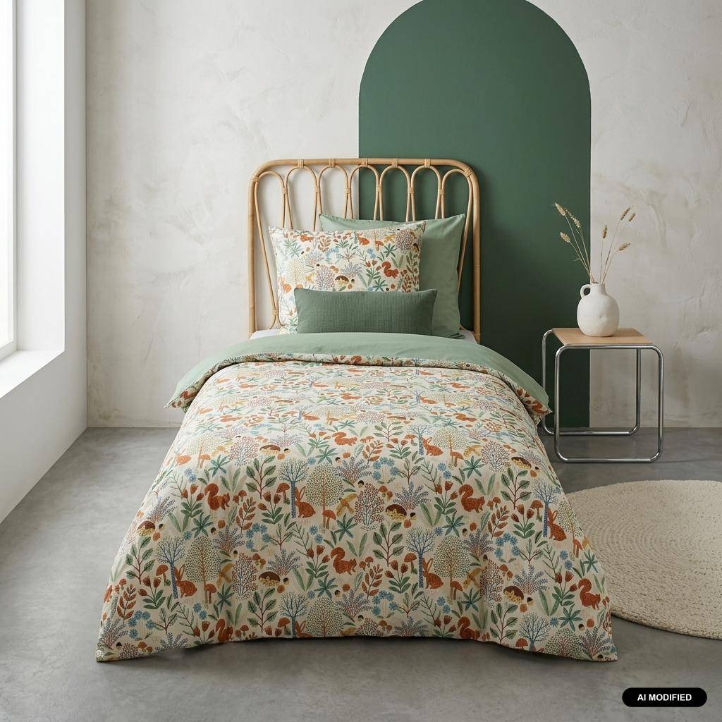 Conjunto de cama de algodão reversível estampado outono, 1 lugar Verde - 200x140x1 cm Photo1