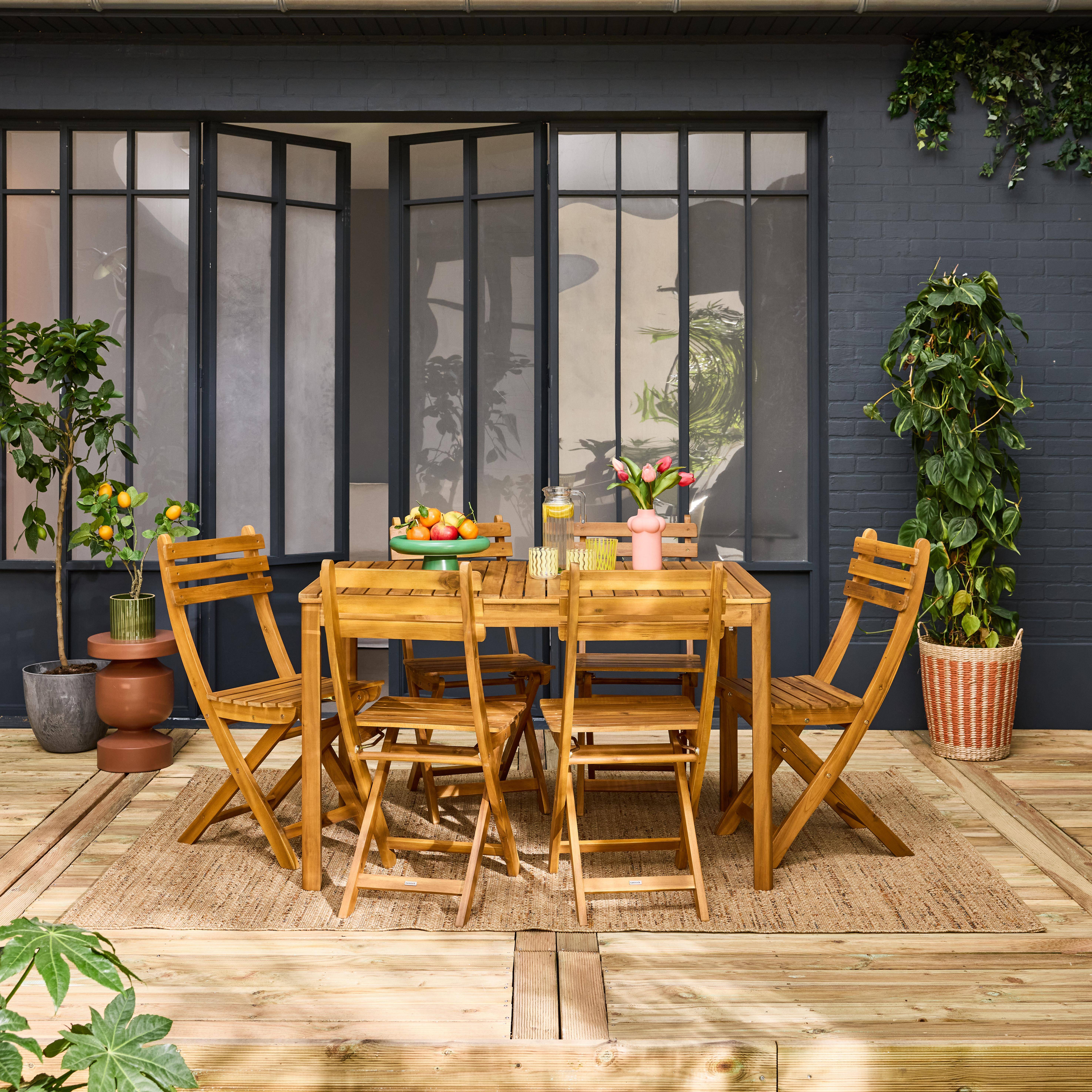Table de jardin SENORA acacia naturel avec coins arrondis, 6 places, 120 x 80 x 75 cm Photo2