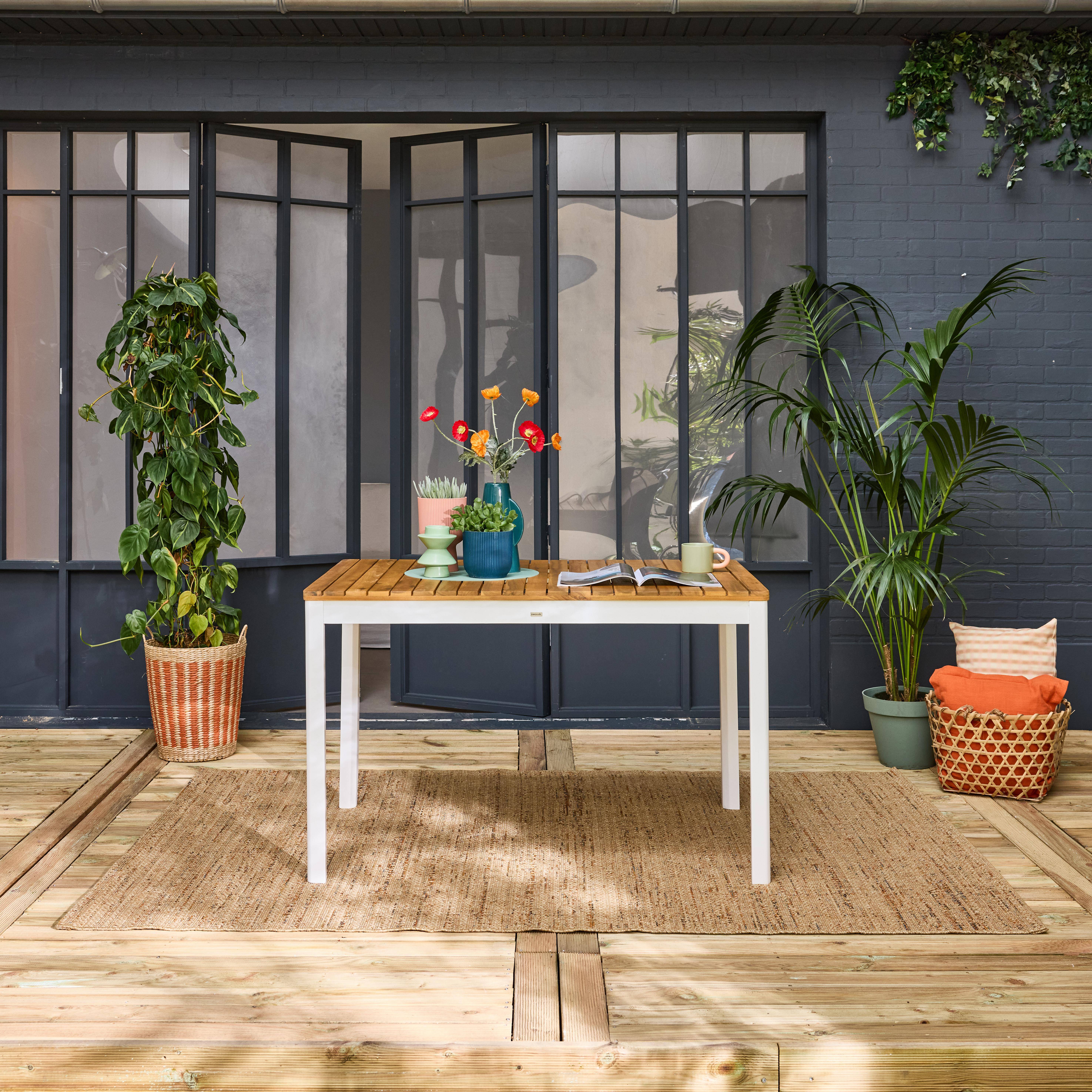 6-seater acacia wood garden table , Senora, White, 120x80x75 cm Photo2