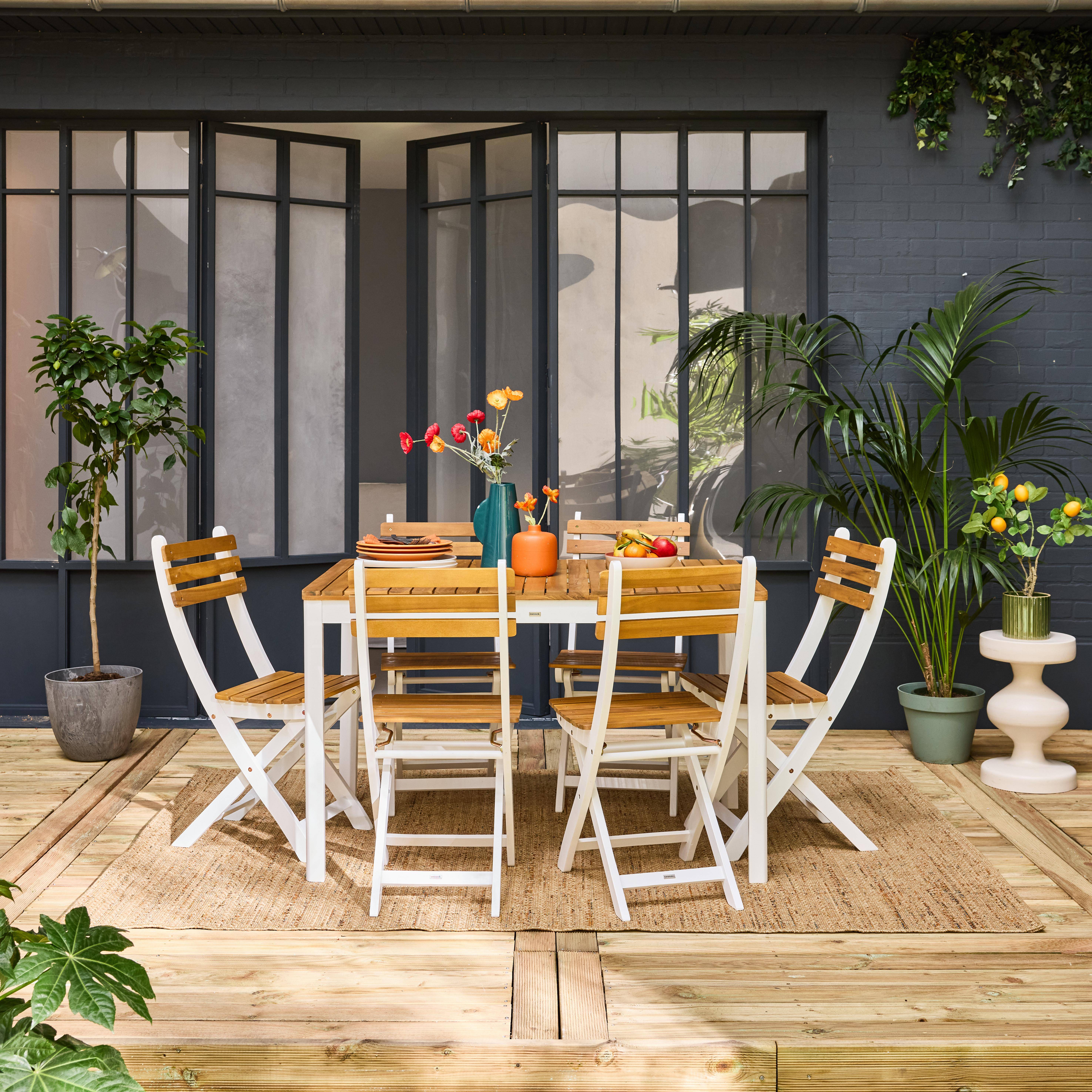 6-seater acacia wood garden table , Senora, White, 120x80x75 cm Photo7