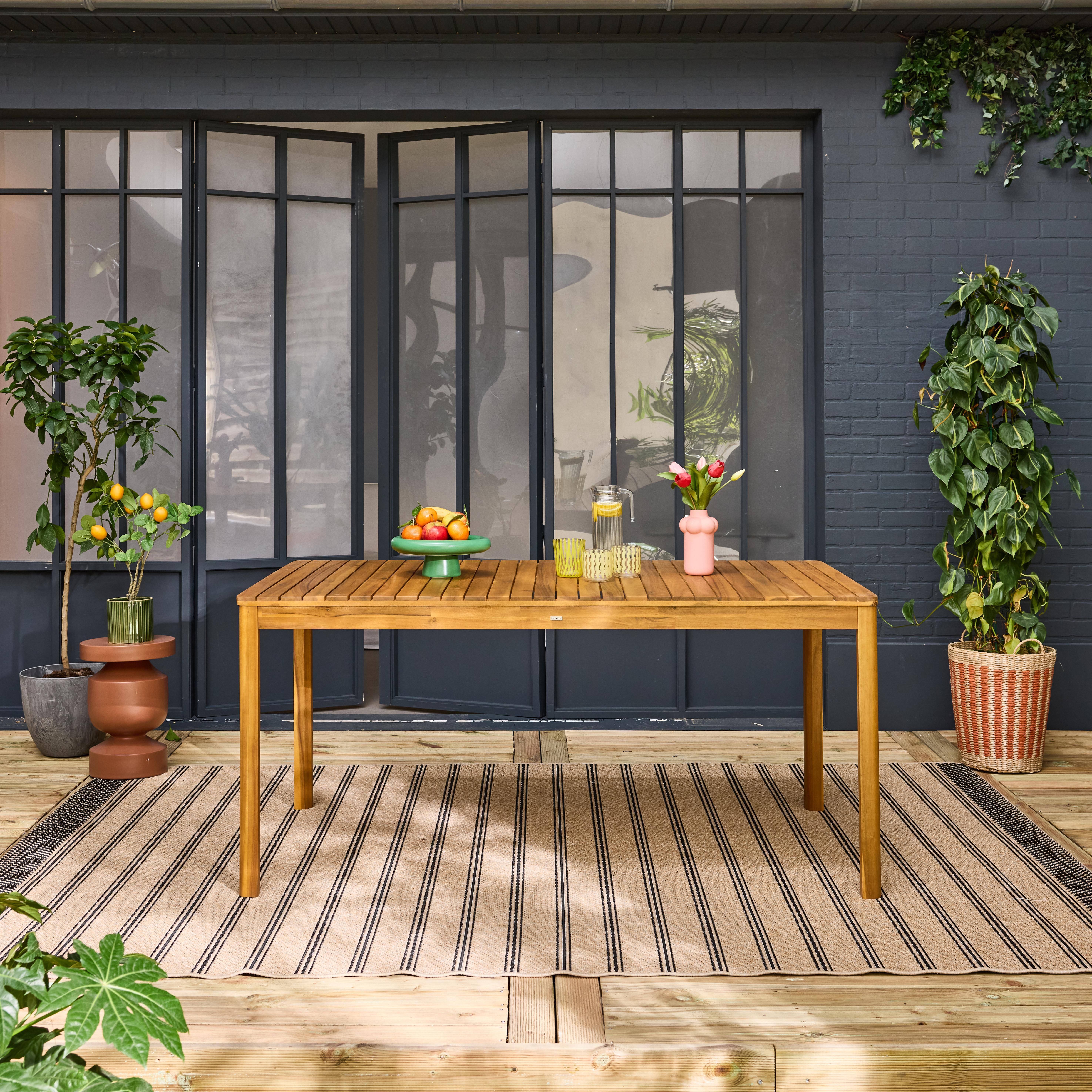 8-seater acacia wooden garden table with rounded corners, Senora, Natural, 160x90x75 cm Photo2
