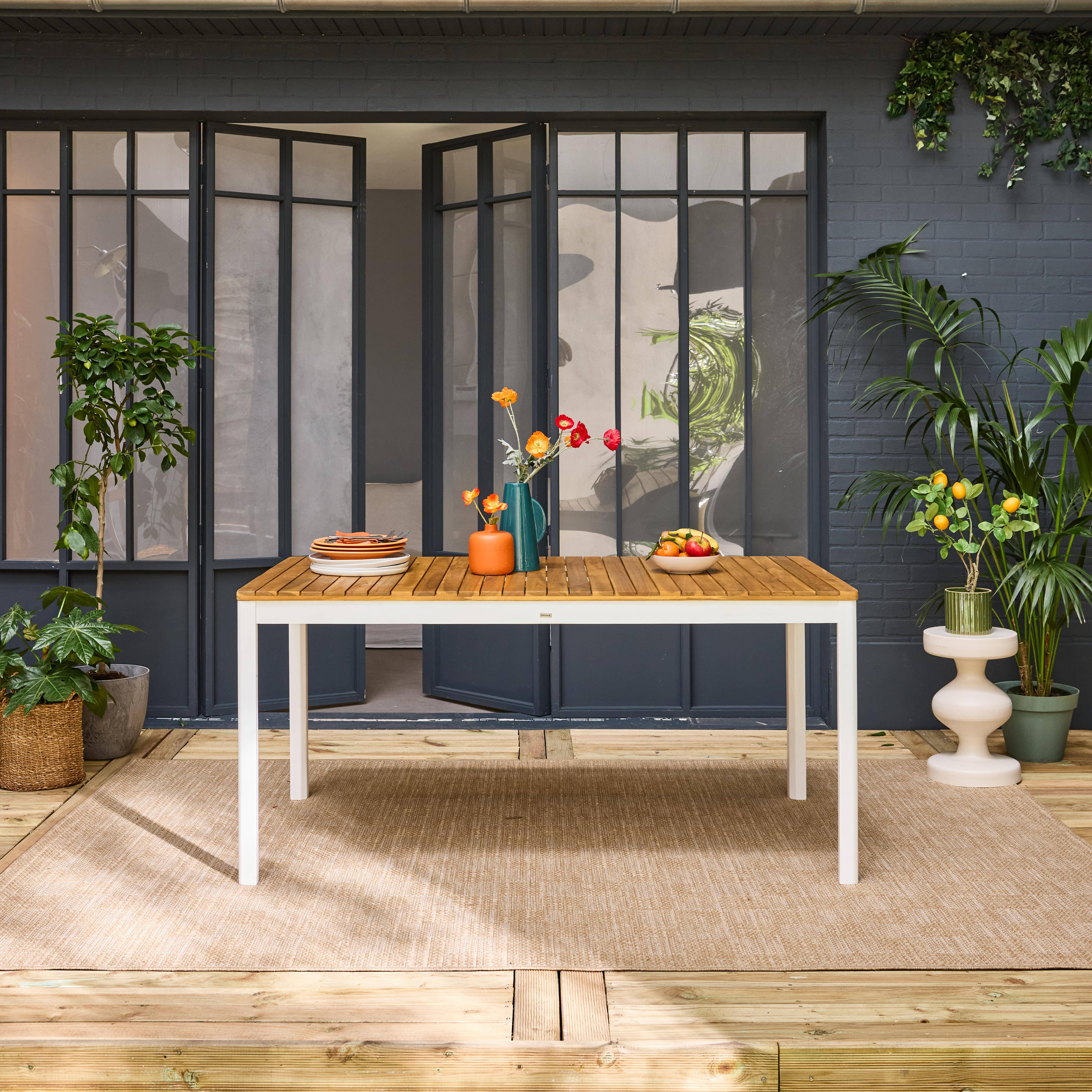 Mesa de jardín de acacia con esquinas redondeadas, 8 plazas, Senora 160cm, Blanco, 160x90x75 cm Photo1