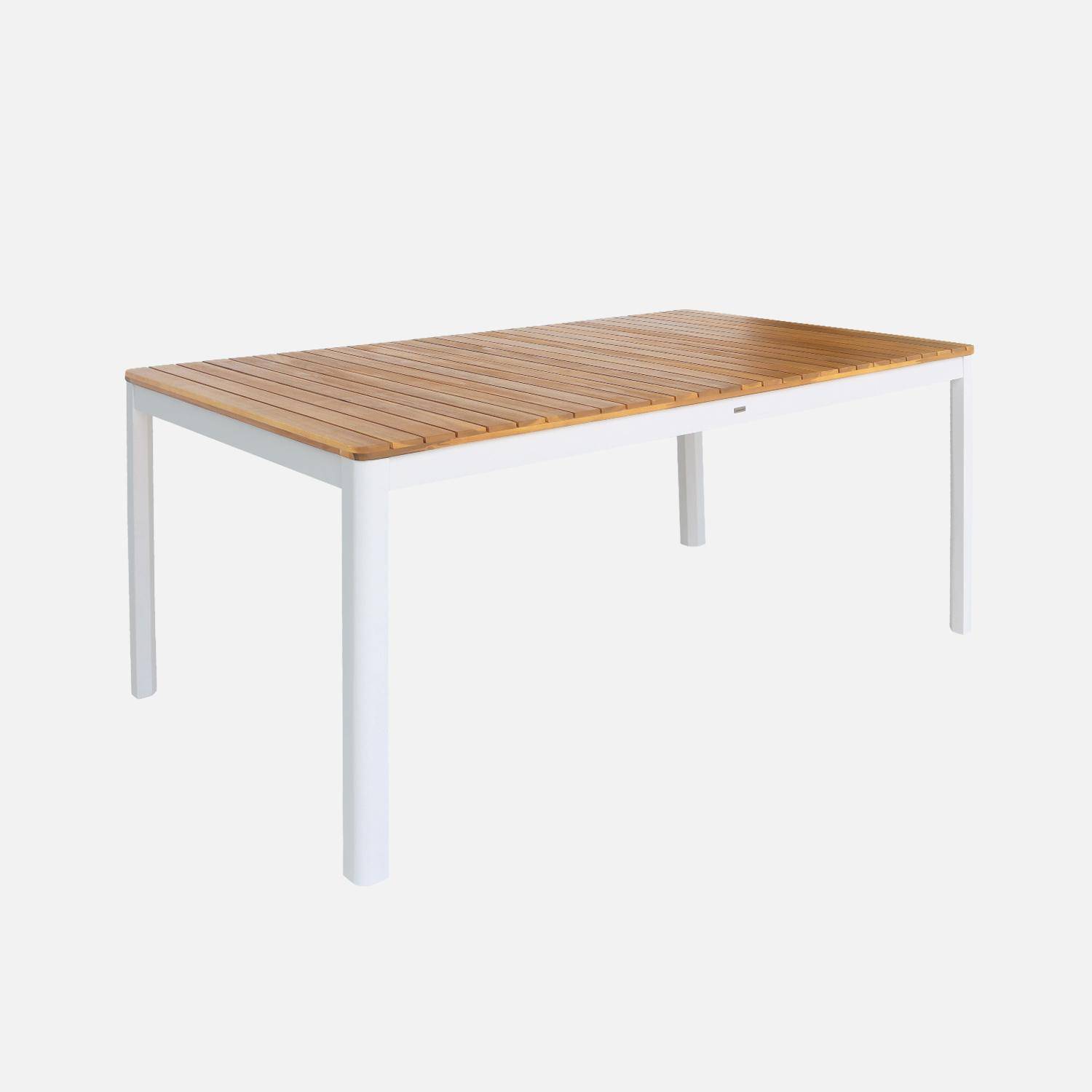 Mesa de jardín de acacia con esquinas redondeadas, 8 plazas, Senora 160cm, Blanco, 160x90x75 cm Photo5