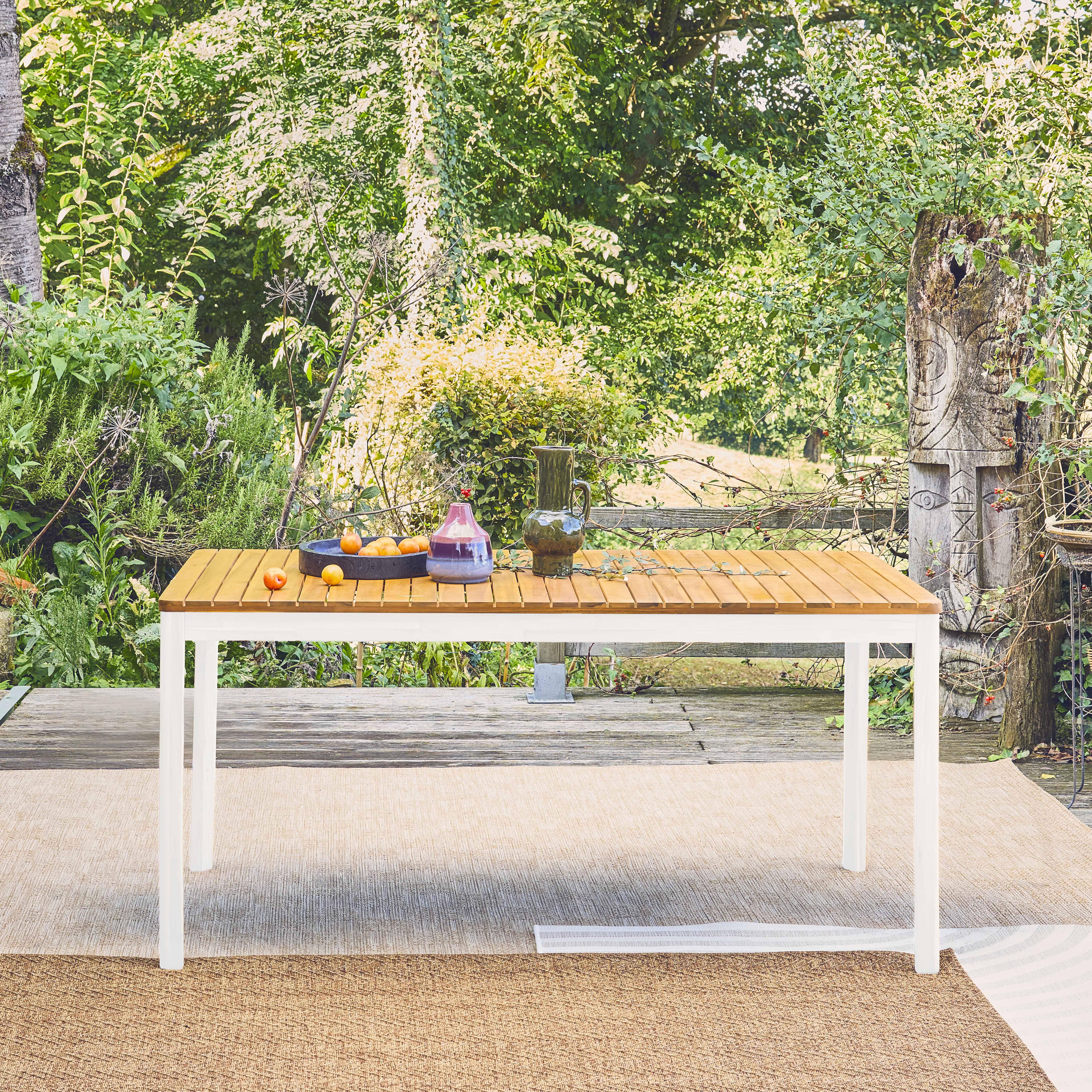 Mesa de jardín de acacia con esquinas redondeadas, 8 plazas, Senora 160cm, Blanco, 160x90x75 cm Photo2
