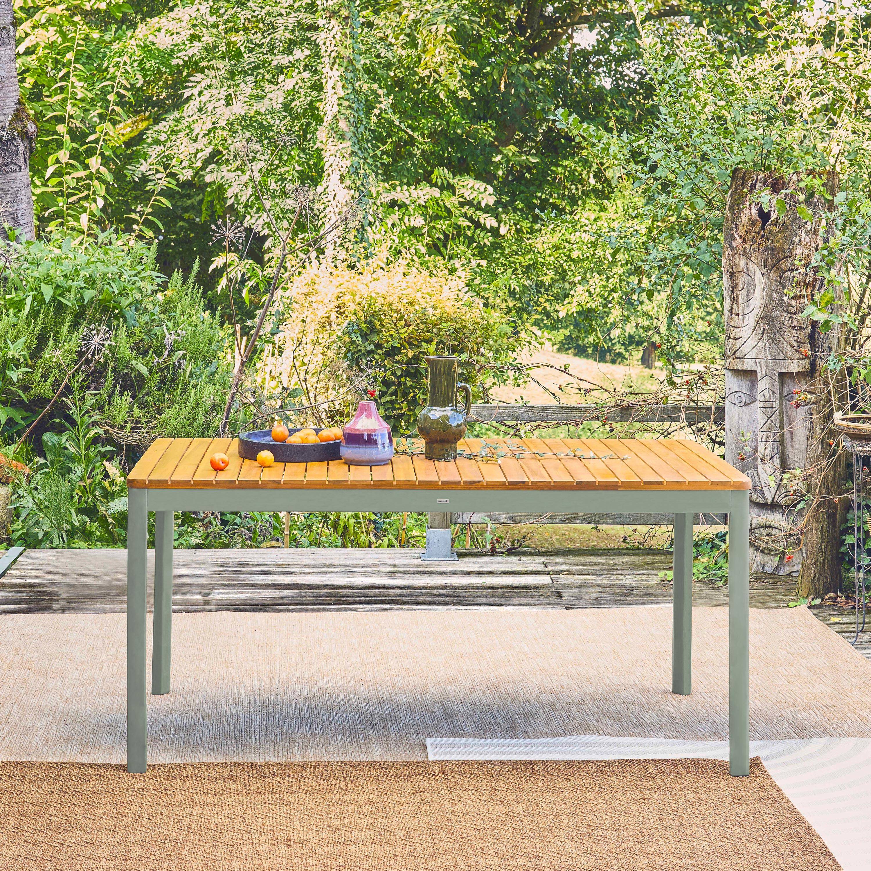 8-seater acacia wooden garden table with rounded corners, Senora, Khaki Green, 160x90x75 cm,sweeek,Photo1