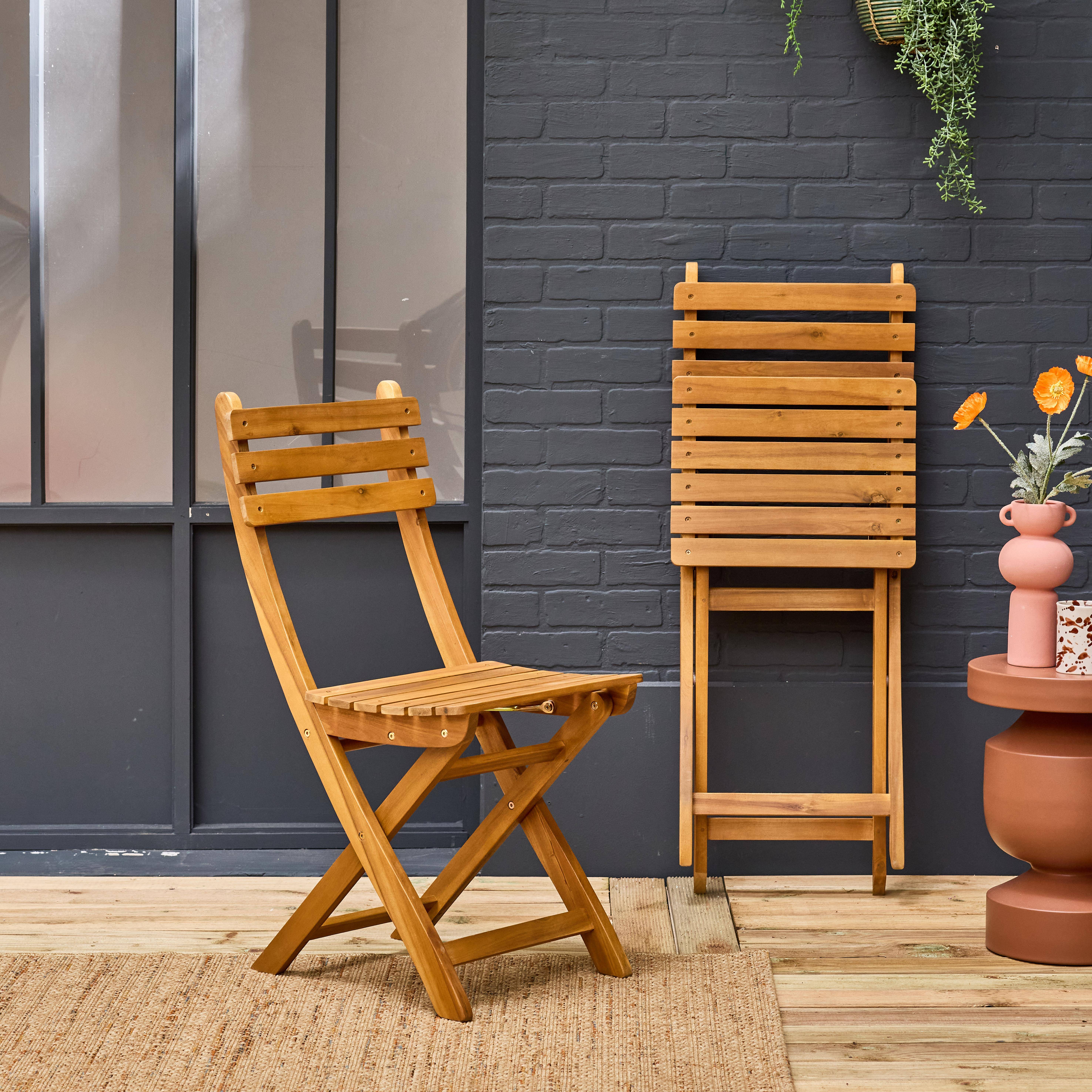 Lot de 2 chaises de jardin CALENA pliables acacia naturel, 40 x 52 x 85 cm Photo2