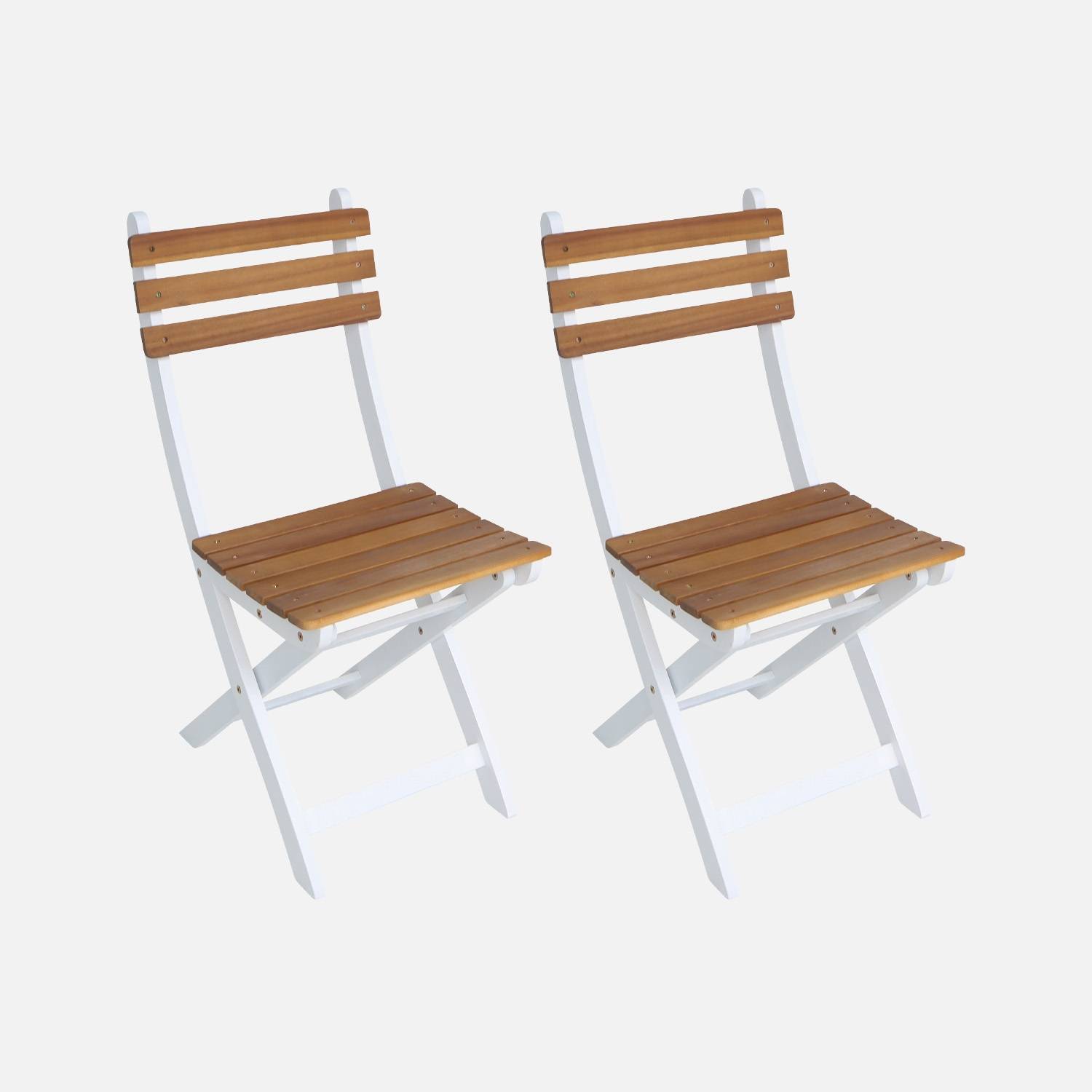Silla de jardín plegable de madera de acacia (lote de 2), Blanco