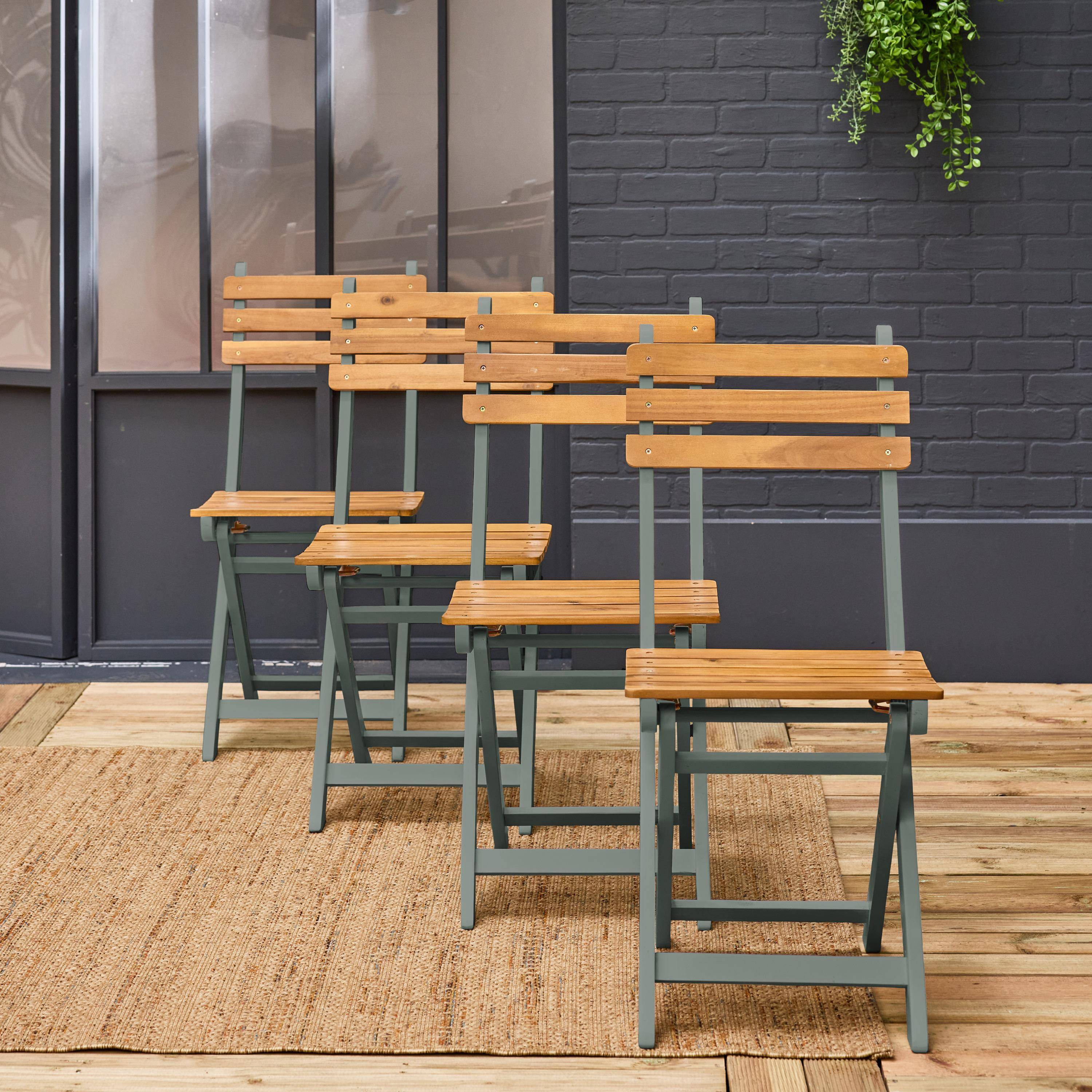 Sweeek Set 2 Sedie Da Giardino Amelia In Acciaio - Verde Kaki - Impilabili Con Doghe E Trattamento Antiruggine - Dim. 44x52x79 Cm - 4