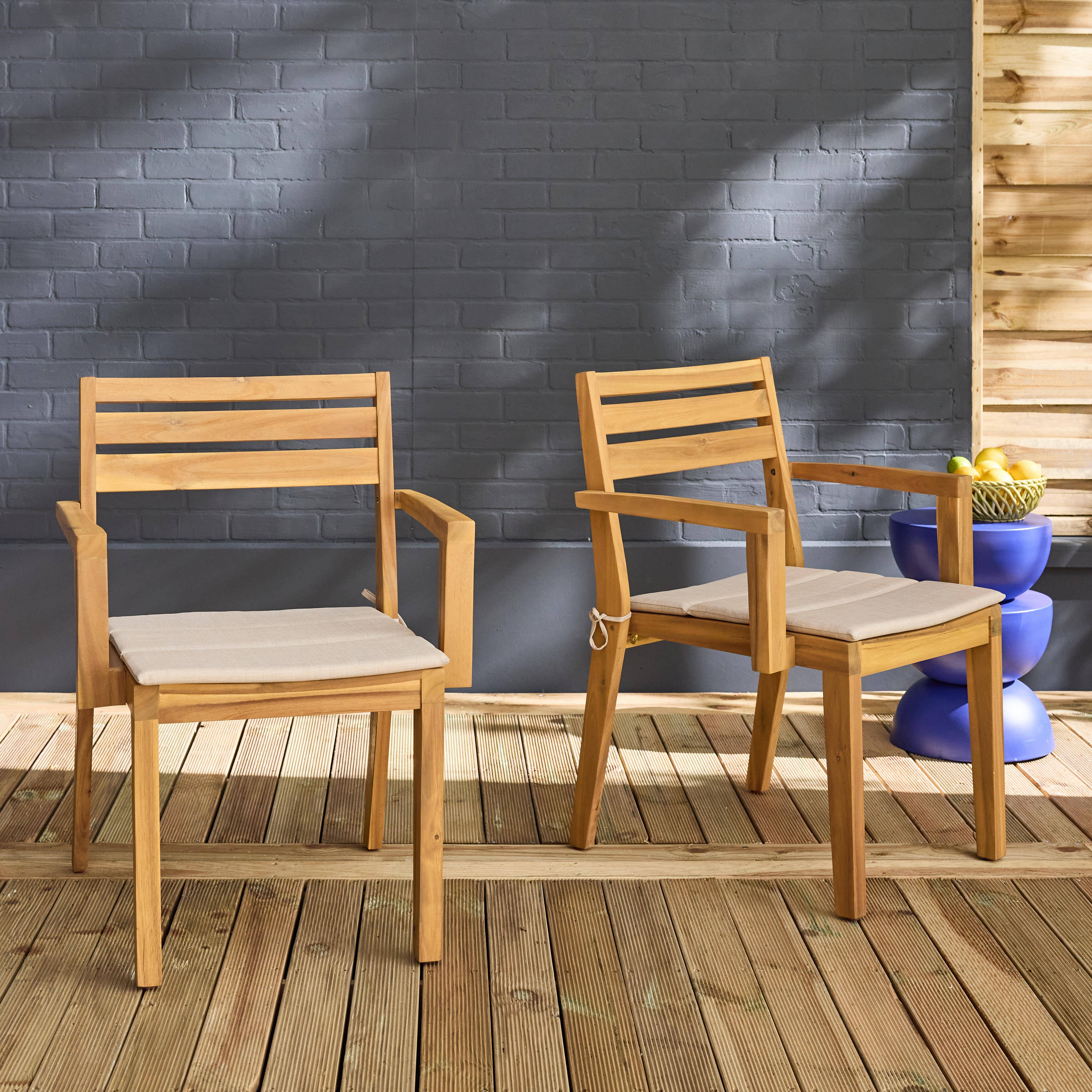 Cadeiras de jardim em madeira de acácia com almofada, set de 2, Merina, Beige, 59x55x81 cm,sweeek,Photo2