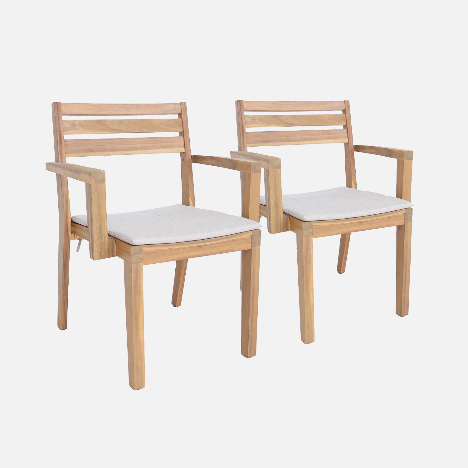 Lot de 2 fauteuils de jardin beige MERINA bois d'acacia avec coussin, 59 x 55 x 81 cm Photo1