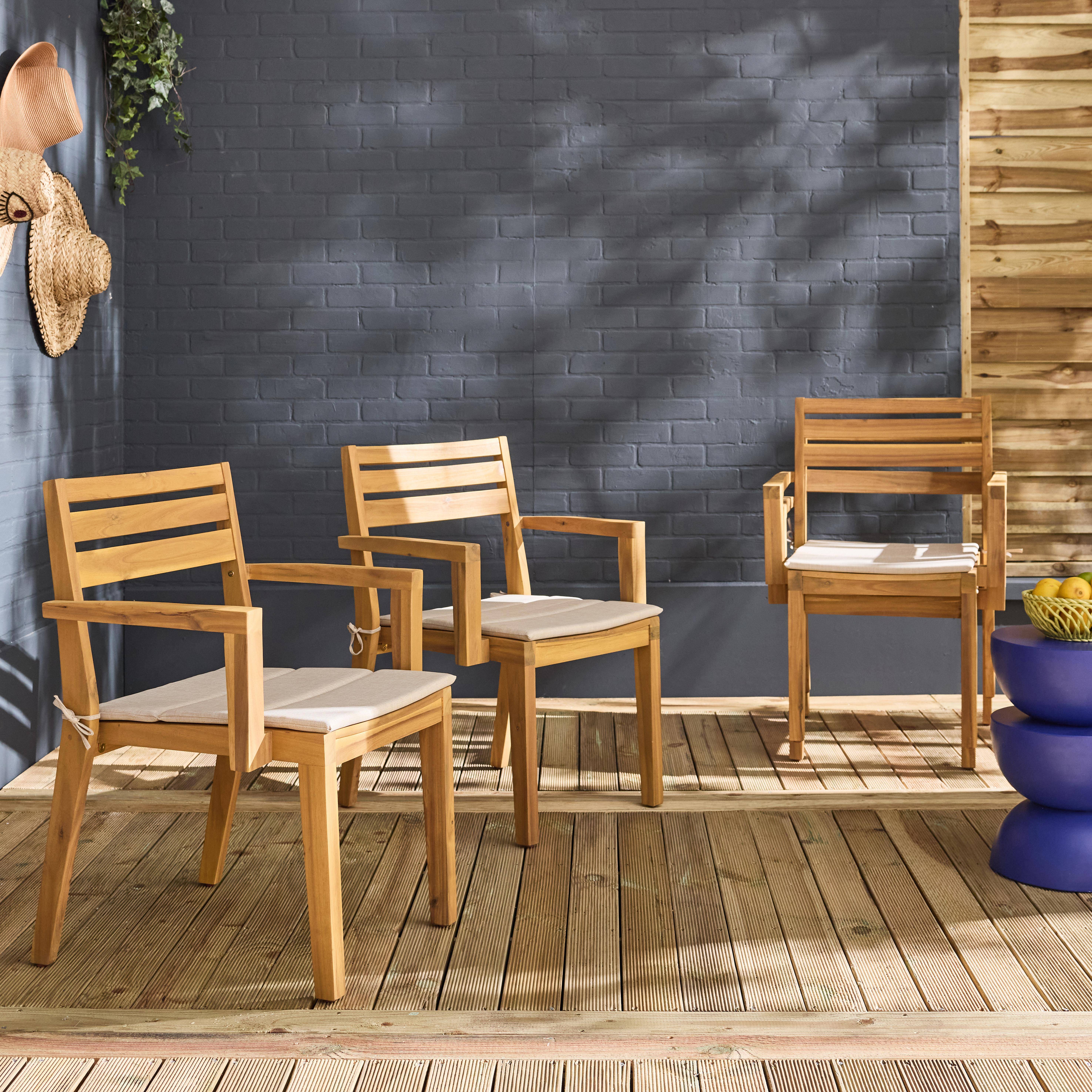 4er-Set Gartenstühle aus Akazienholz beige mit Kissen, 59 x 55 x 81 cm - Merina Photo2