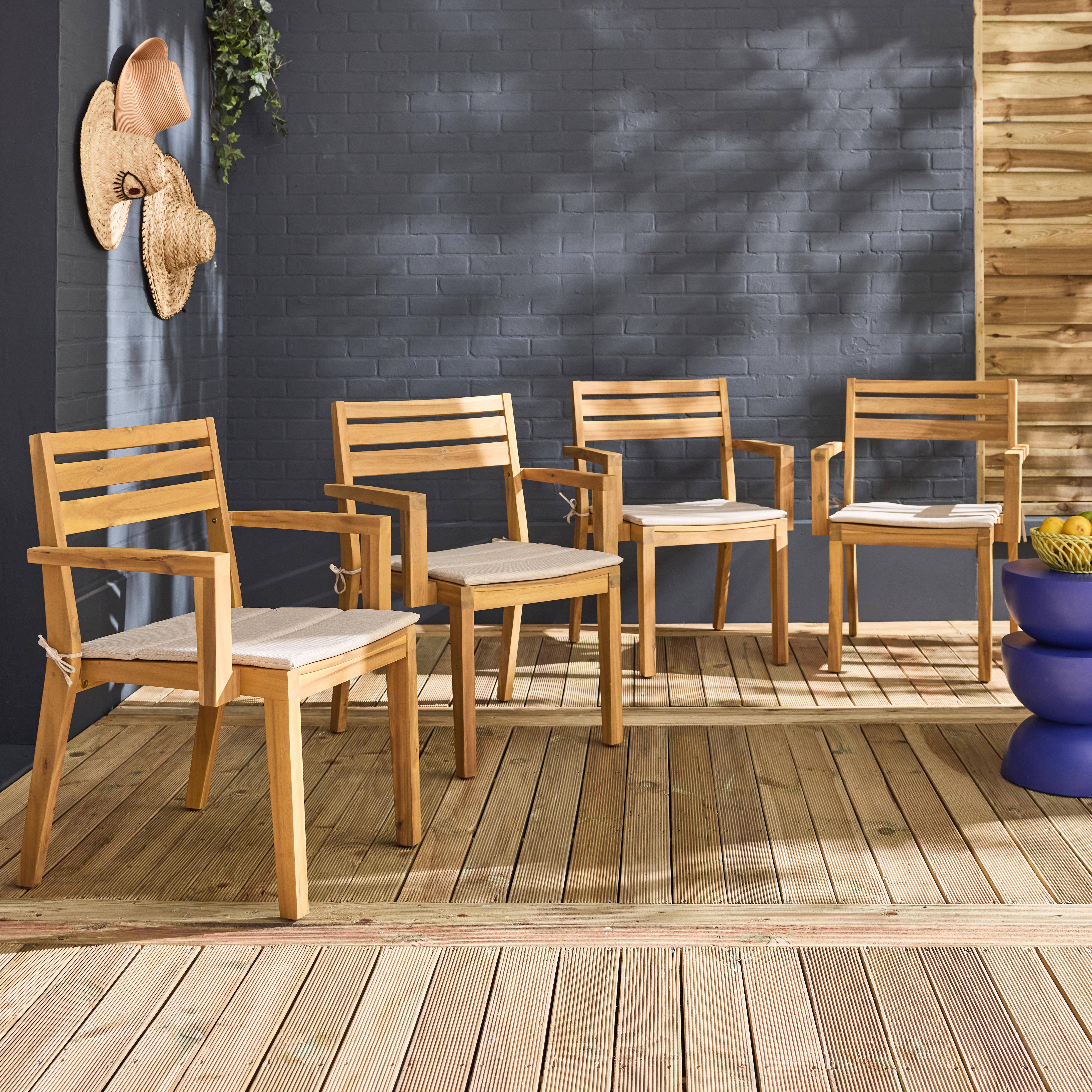 4er-Set Gartenstühle aus Akazienholz beige mit Kissen, 59 x 55 x 81 cm - Merina Photo1