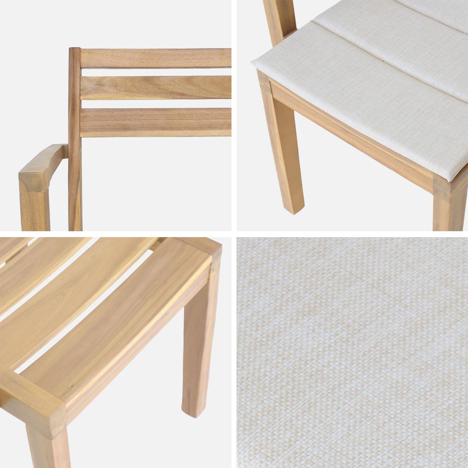 Lot de 4 fauteuils de jardin beige MERINA bois d'acacia avec coussin, 59 x 55 x 81 cm Photo4