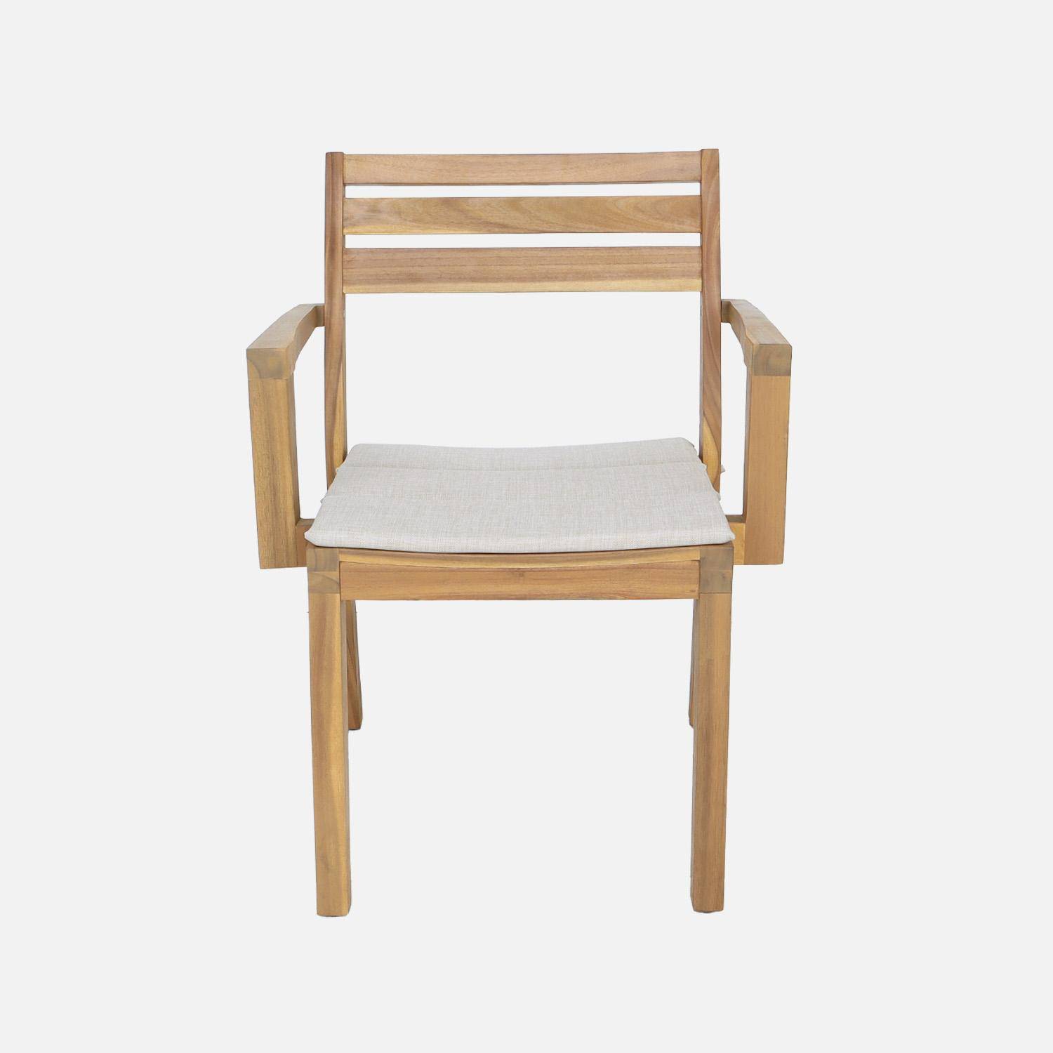 Lot de 4 fauteuils de jardin beige MERINA bois d'acacia avec coussin, 59 x 55 x 81 cm,sweeek,Photo3