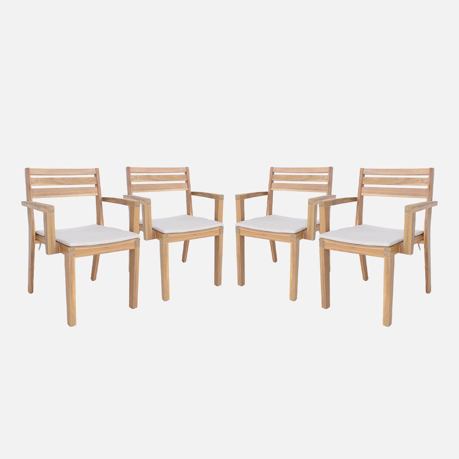 Lot de 4 fauteuils de jardin beige MERINA bois d'acacia avec coussin, 59 x 55 x 81 cm Photo1