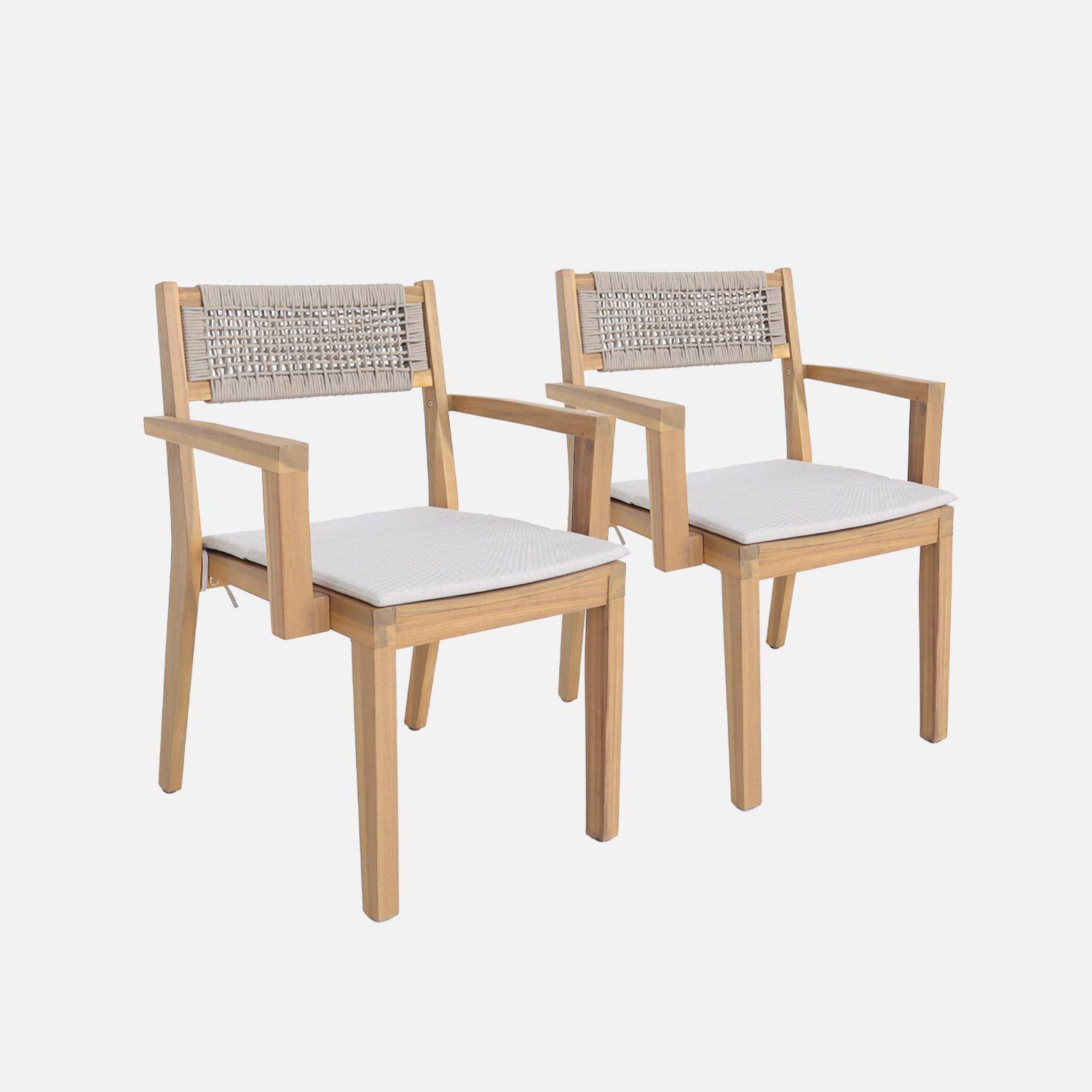 Sillón de jardín de madera de acacia con cojín y cuerda, set de 2, Galena, Beige, 59x55x81 cm Photo3