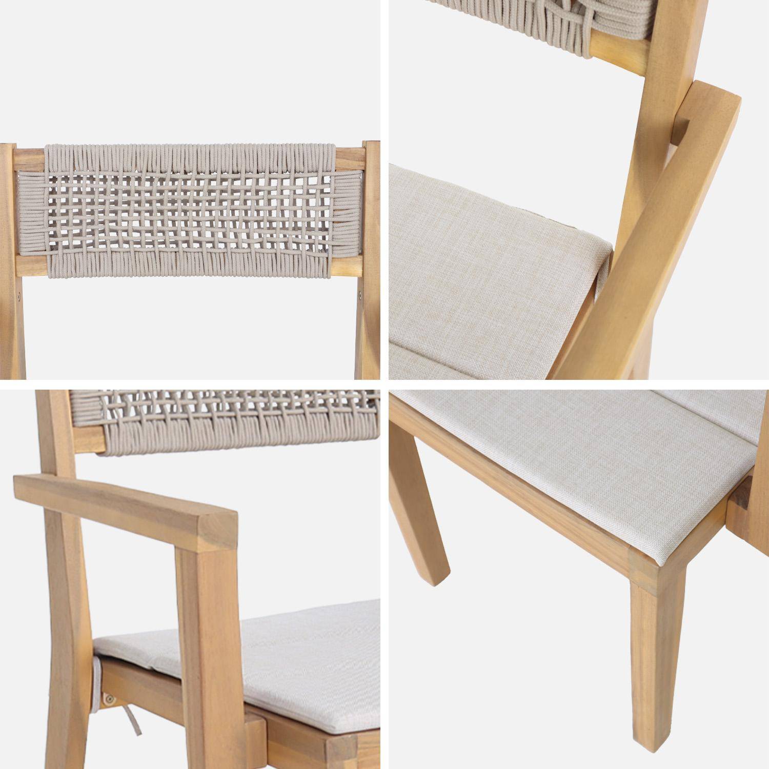Sillón de jardín de madera de acacia con cojín y cuerda, set de 2, Galena, Beige, 59x55x81 cm Photo5