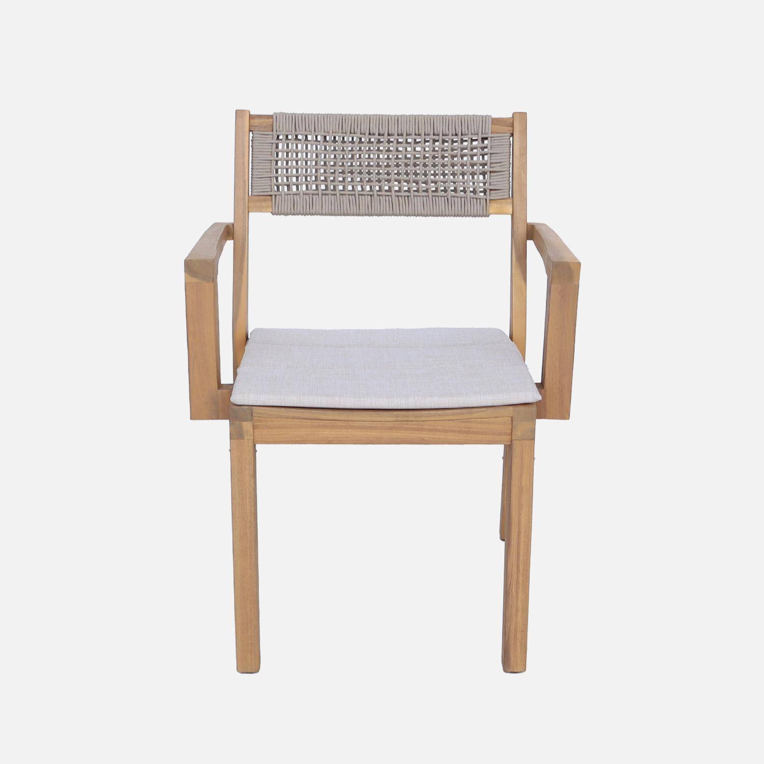 Sillón de jardín de madera de acacia con cojín y cuerda, set de 2, Galena, Beige, 59x55x81 cm Photo4